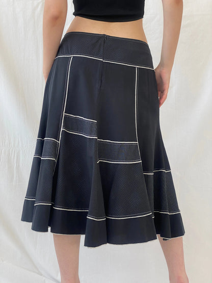 Vintage Fiorella Di Verdi Black Midi Whimsy Goth Patchwork Skirt - L - Balagan Vintage Midi Skirt Ayah, midi skirt, striped, women skirt