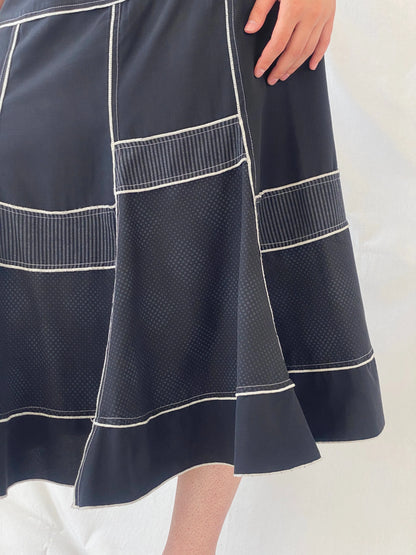 Vintage Fiorella Di Verdi Black Midi Whimsy Goth Patchwork Skirt - L - Balagan Vintage Midi Skirt Ayah, midi skirt, striped, women skirt