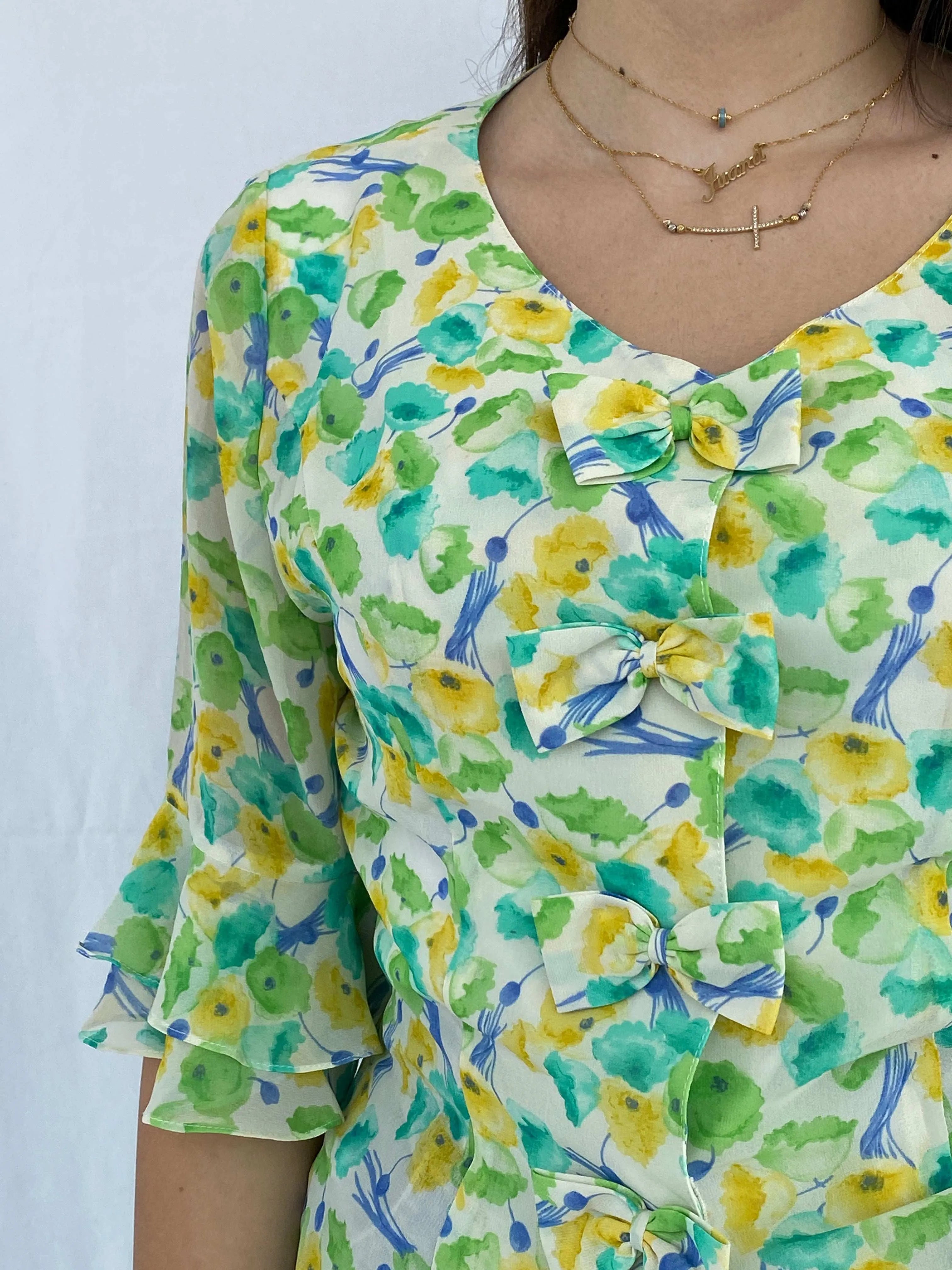 Vintage Floral Green and Yellow Shirt Size S - Balagan Vintage Half Sleeve Shirt floral, floral print, floral shirt, Juana