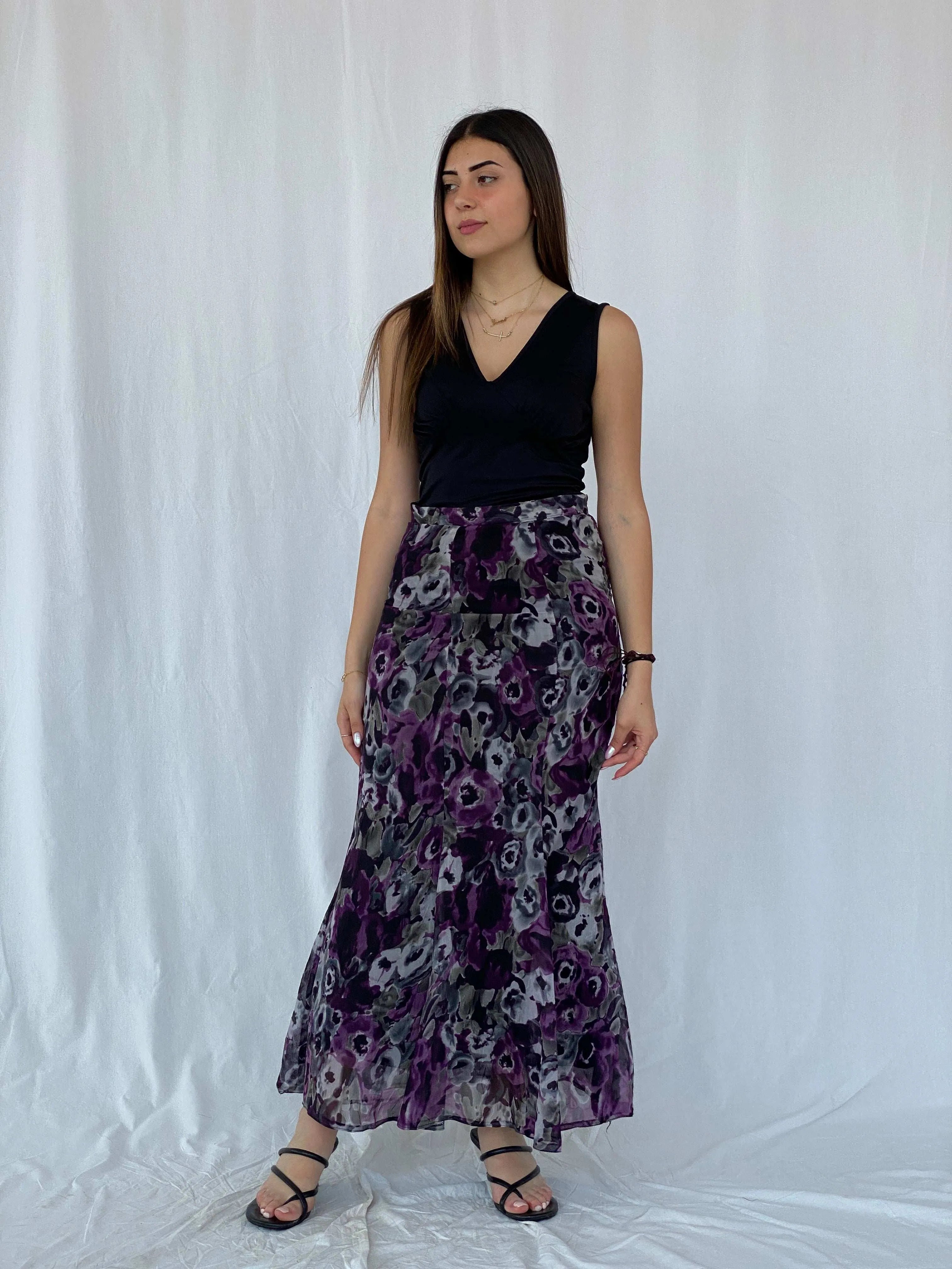 Vintage Floral Maxi Sheer Skirt Size M - Balagan Vintage Maxi Skirt 90s, floral, floral skirt, Juana, maxi skirt, women skirt