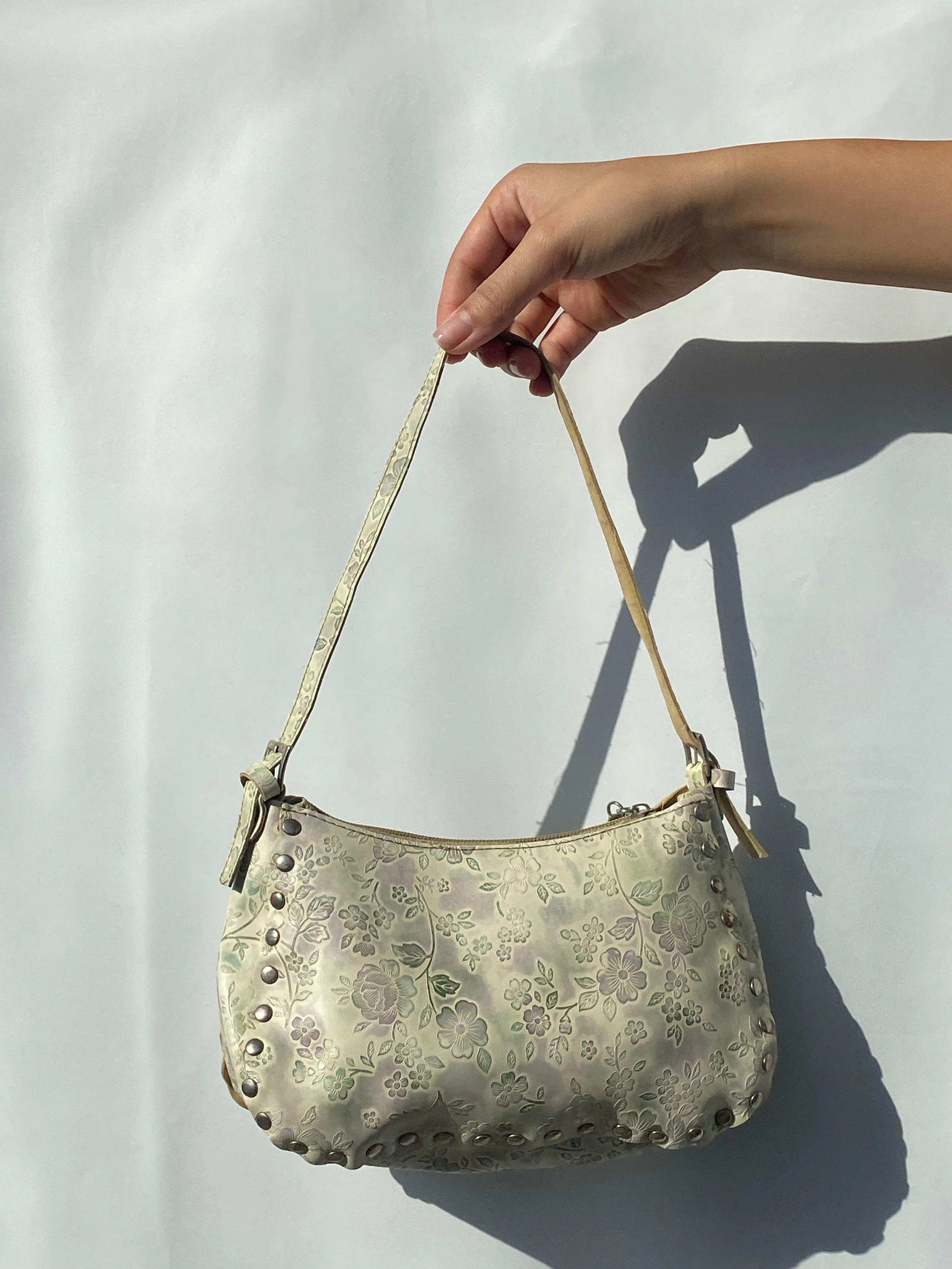 Vintage Floral Print On Genuine Leather Shoulder Bag - Balagan Vintage Shoulder Bag 90s, genuine leather, shoulder bag
