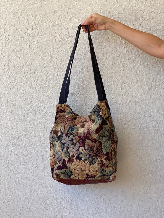 Vintage Floral Tapestry Tote Bag Earth Tone Bucket Bag - Balagan Vintage Tote Bag 00s, 90s, bag, floral, floral print, NEW IN, shoulder bag, Y2K