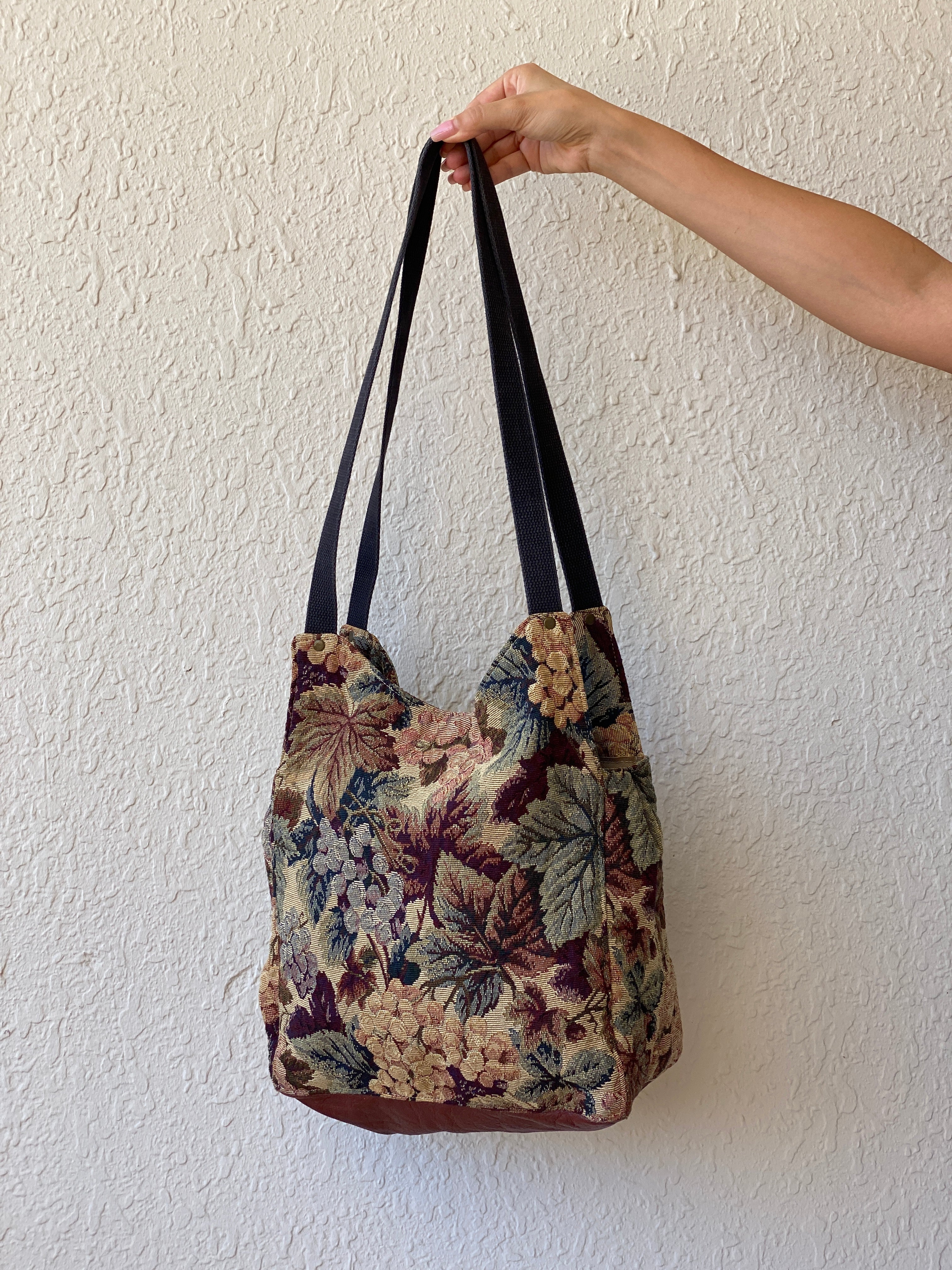 Vintage Floral Tapestry Tote Bag Earth Tone Bucket Bag - Balagan Vintage Tote Bag 00s, 90s, bag, floral, floral print, NEW IN, shoulder bag, Y2K