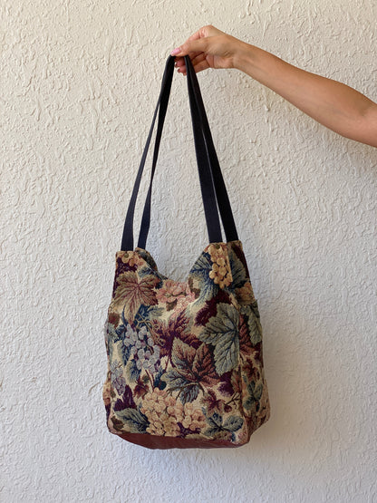 Vintage Floral Tapestry Tote Bag Earth Tone Bucket Bag - Balagan Vintage Tote Bag 00s, 90s, bag, floral, floral print, NEW IN, shoulder bag, Y2K