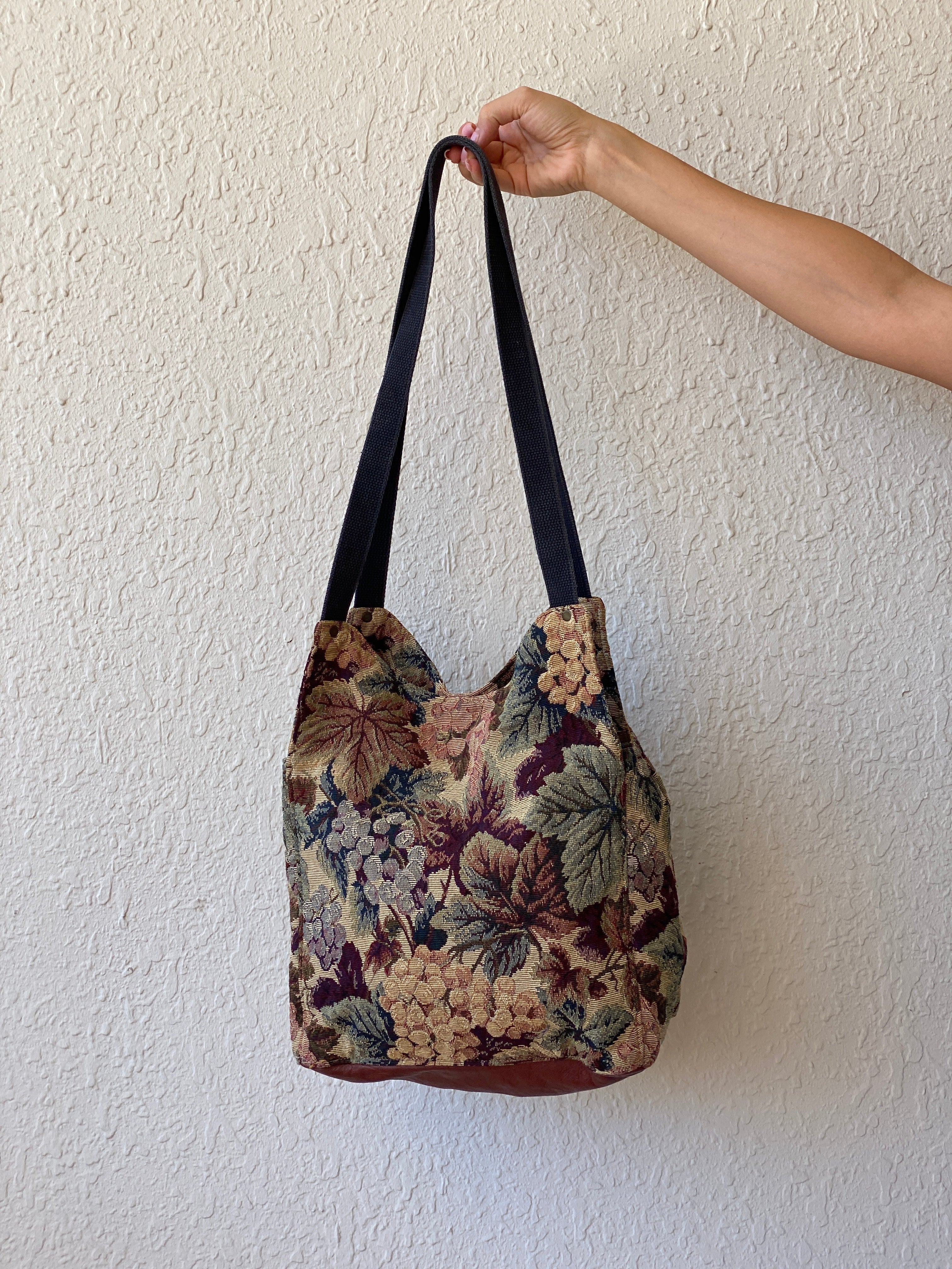 Vintage Floral Tapestry Tote Bag Earth Tone Bucket Bag - Balagan Vintage Tote Bag 00s, 90s, bag, floral, floral print, NEW IN, shoulder bag, Y2K