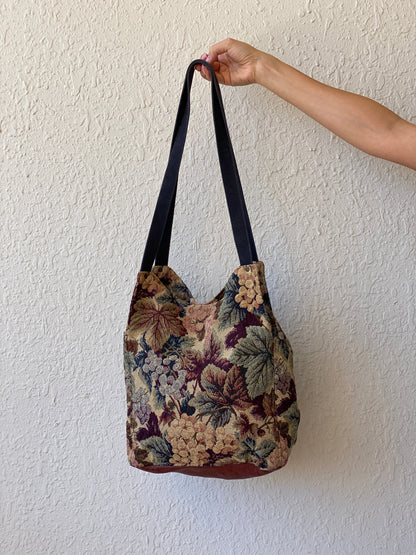 Vintage Floral Tapestry Tote Bag Earth Tone Bucket Bag - Balagan Vintage Tote Bag 00s, 90s, bag, floral, floral print, NEW IN, shoulder bag, Y2K