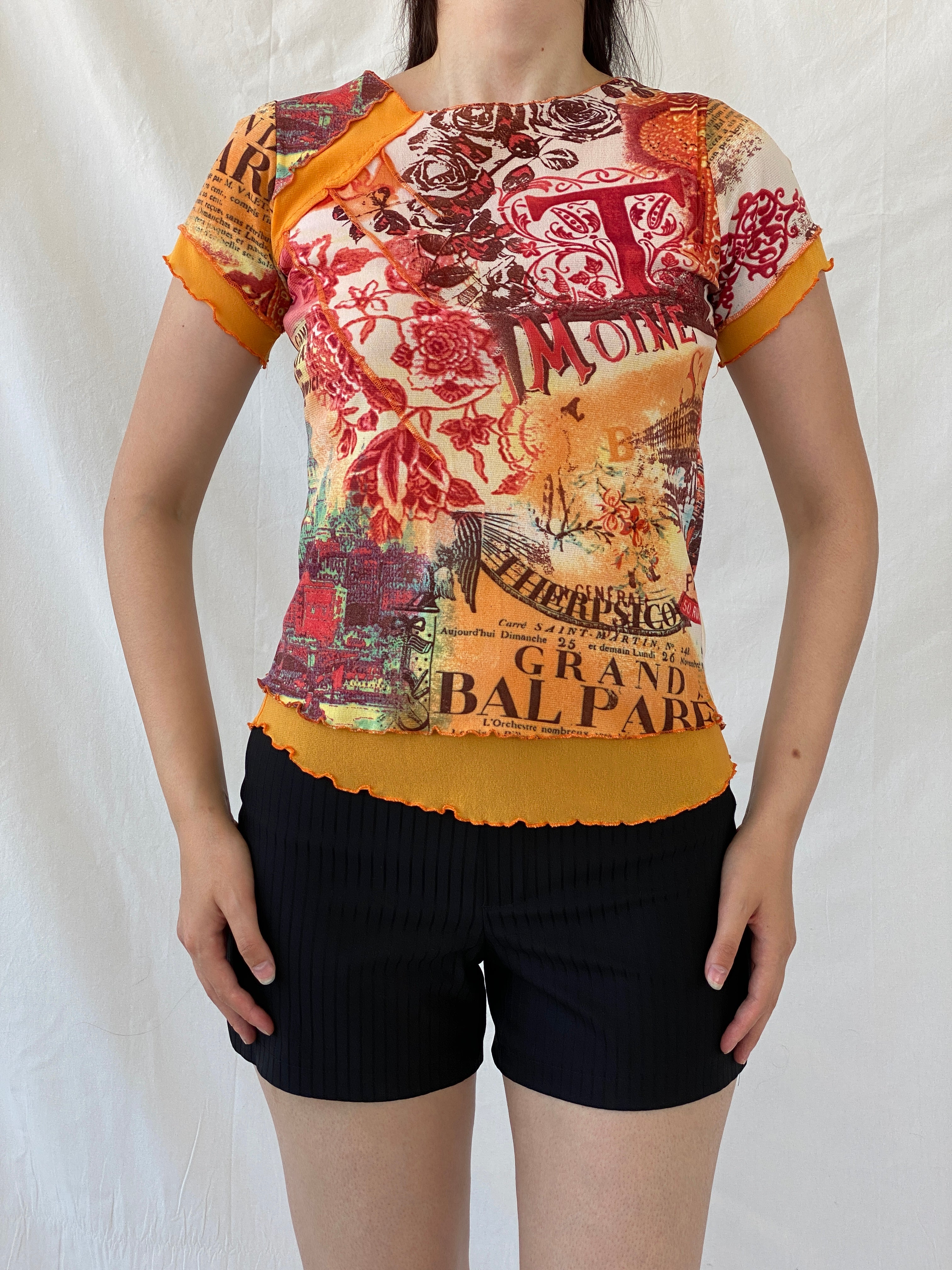 Vintage Fozmul Mesh Graphic Red Orange Short Sleeve Top - M - Balagan Vintage Half Sleeve Top 00s, Ayah, mesh, mesh top, NEW IN, summer, women top