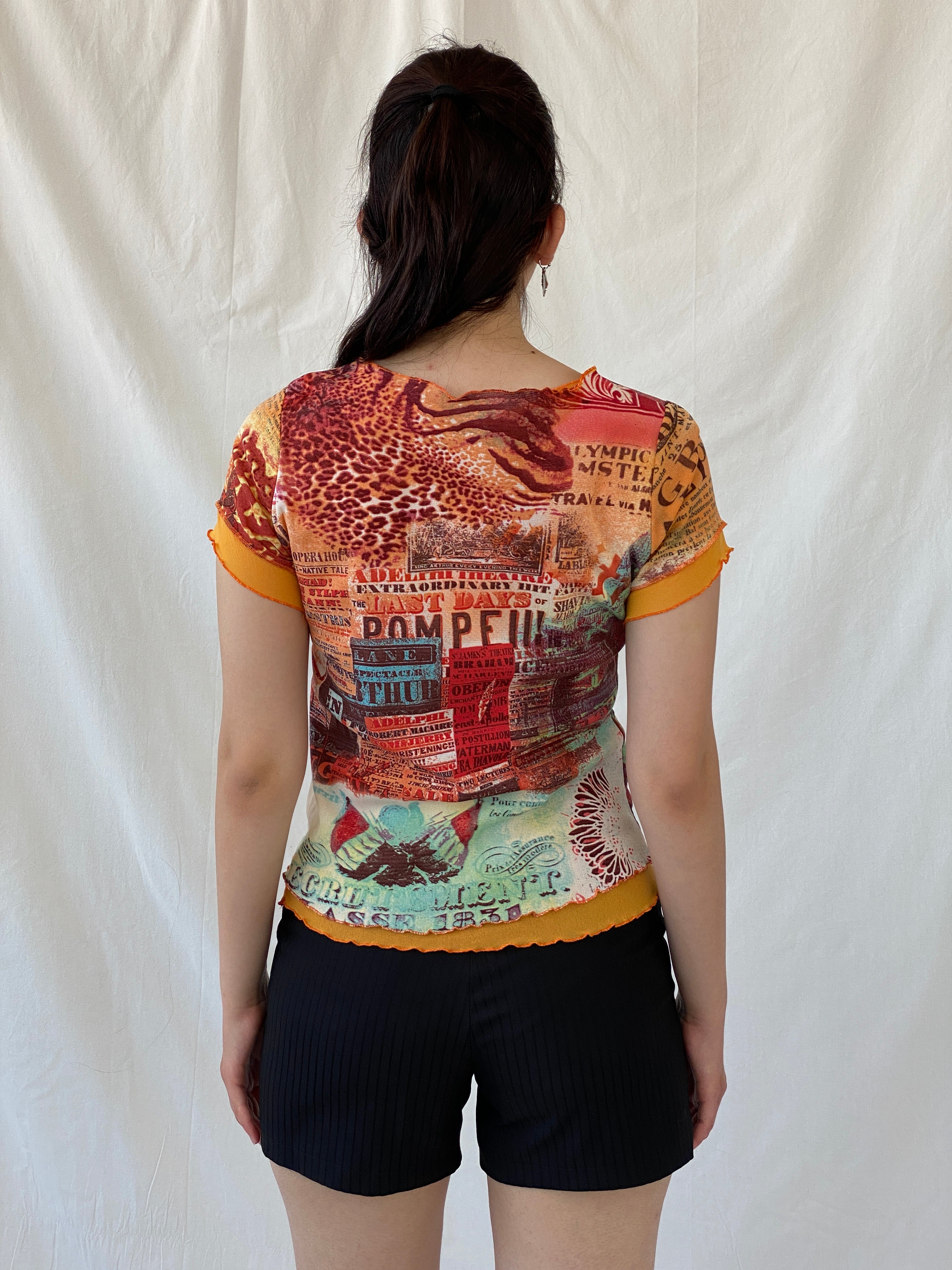 Vintage Fozmul Mesh Graphic Red Orange Short Sleeve Top - M - Balagan Vintage Half Sleeve Top 00s, Ayah, mesh, mesh top, NEW IN, summer, women top