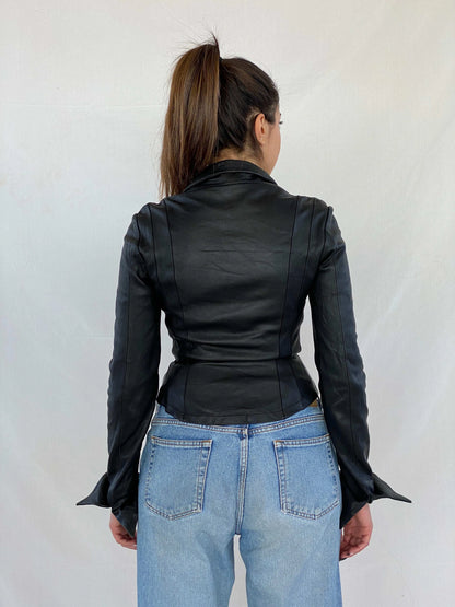 Vintage Fratti Genuine Leather Zip Up Top - Balagan Vintage Full Sleeve Top 00s, 90s, black leather, genuine leather, Juana