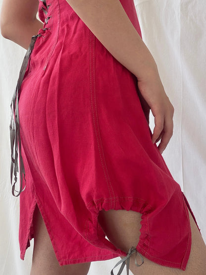 Vintage French Archival Femmes Je Vous Red Zip Up Bodycon Mini Linen Dress - S - Balagan Vintage Mini Dress Ayah, dress, linen, Mini Dress, summer dress