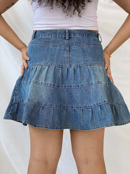 Vintage Fuxxia Tiered Denim Mini Skirt - L - Balagan Vintage Mini Skirt 00s, 90s, denim, denim skirt, Dina