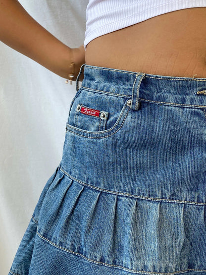 Vintage Fuxxia Tiered Denim Mini Skirt - L - Balagan Vintage Mini Skirt 00s, 90s, denim, denim skirt, Dina