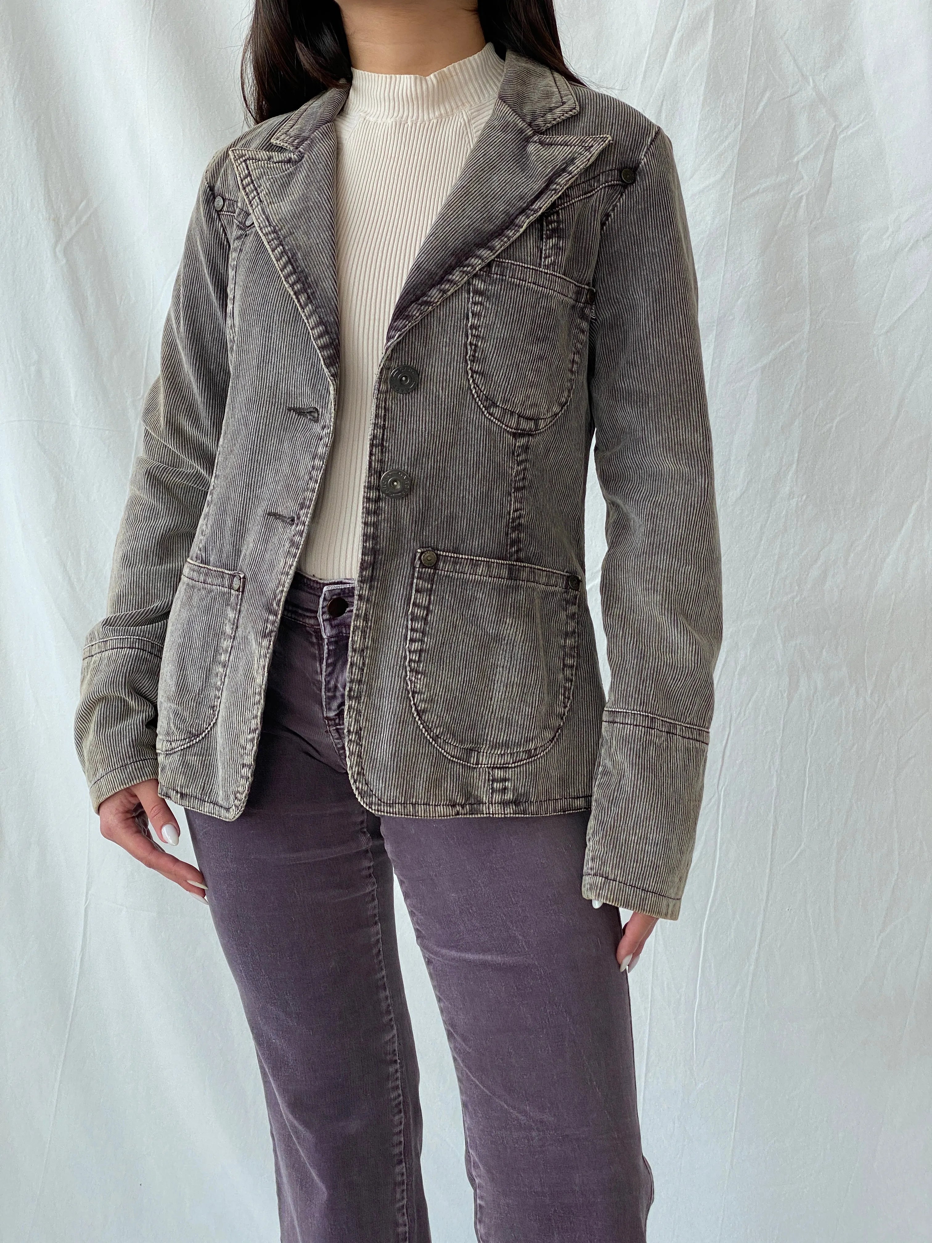 Vintage Garcia Downtown Denim Rebel Grey Corduroy Blazer - M - Balagan Vintage Blazer 00s, blazer, Coats&Jackets, consignment, Diesel, Fatima, full sleeve blazer, Janan, sweater, winter, Women's Blazers