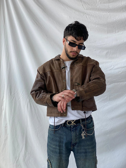 Vintage GELY CUIR Paris Genuine Brown Leather Cropped Heavy Bomber Jacket - S - Balagan Vintage Leather Jacket 90s, blazer, brown leather, full sleeve blazer, genuine leather, genuine leather jacket, Hamza, leather blazer, men blazer, winter