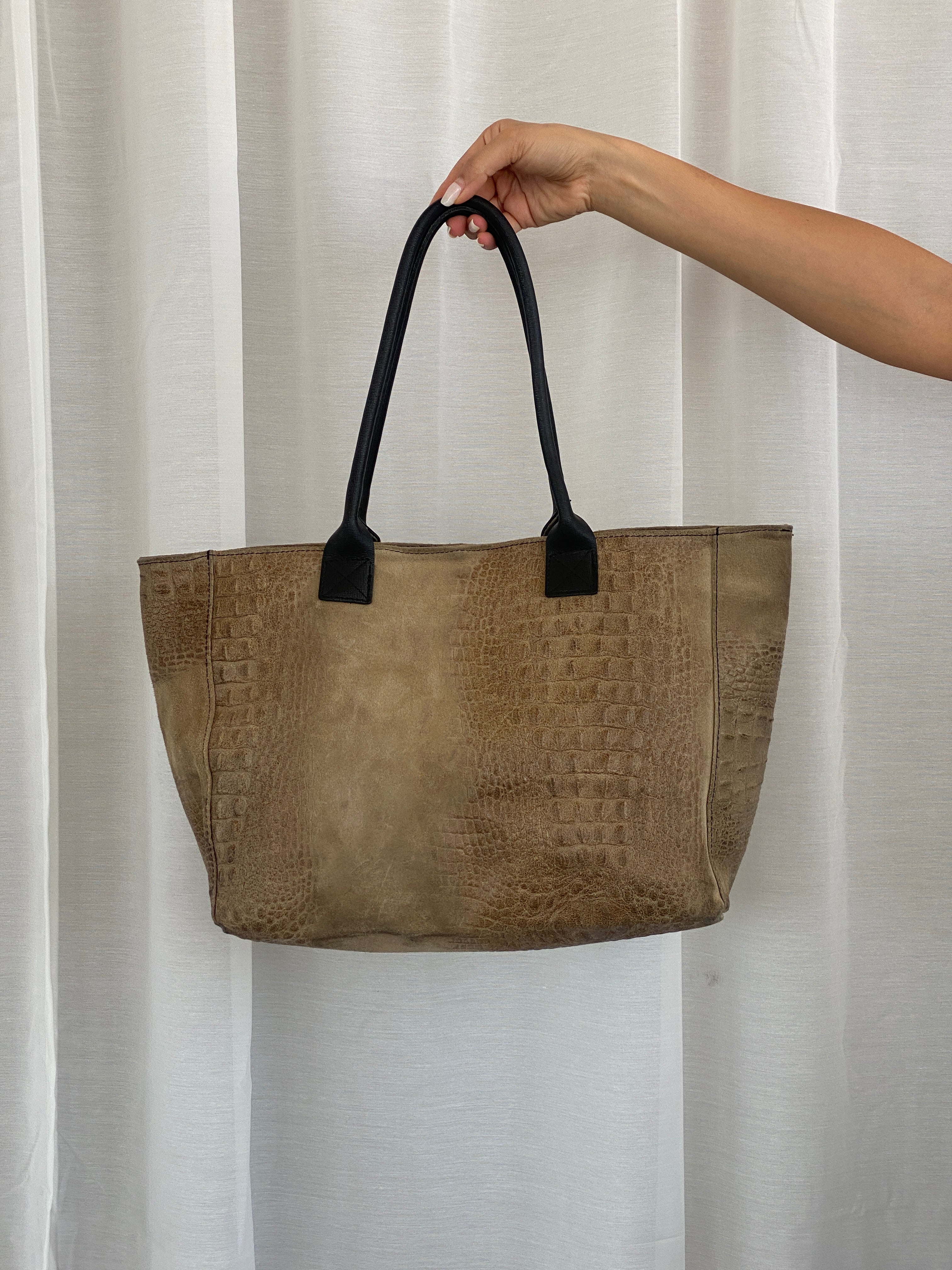 Vintage Genuine Italian Leather Croc Embossed Taupe Satchel Shoulder Bag - Balagan Vintage Handbags 00s, 90s, bag, genuine leather, NEW IN, shoulder bag, Y2K