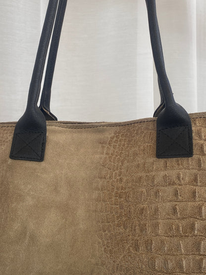 Vintage Genuine Italian Leather Croc Embossed Taupe Satchel Shoulder Bag - Balagan Vintage Handbags 00s, 90s, bag, genuine leather, NEW IN, shoulder bag, Y2K