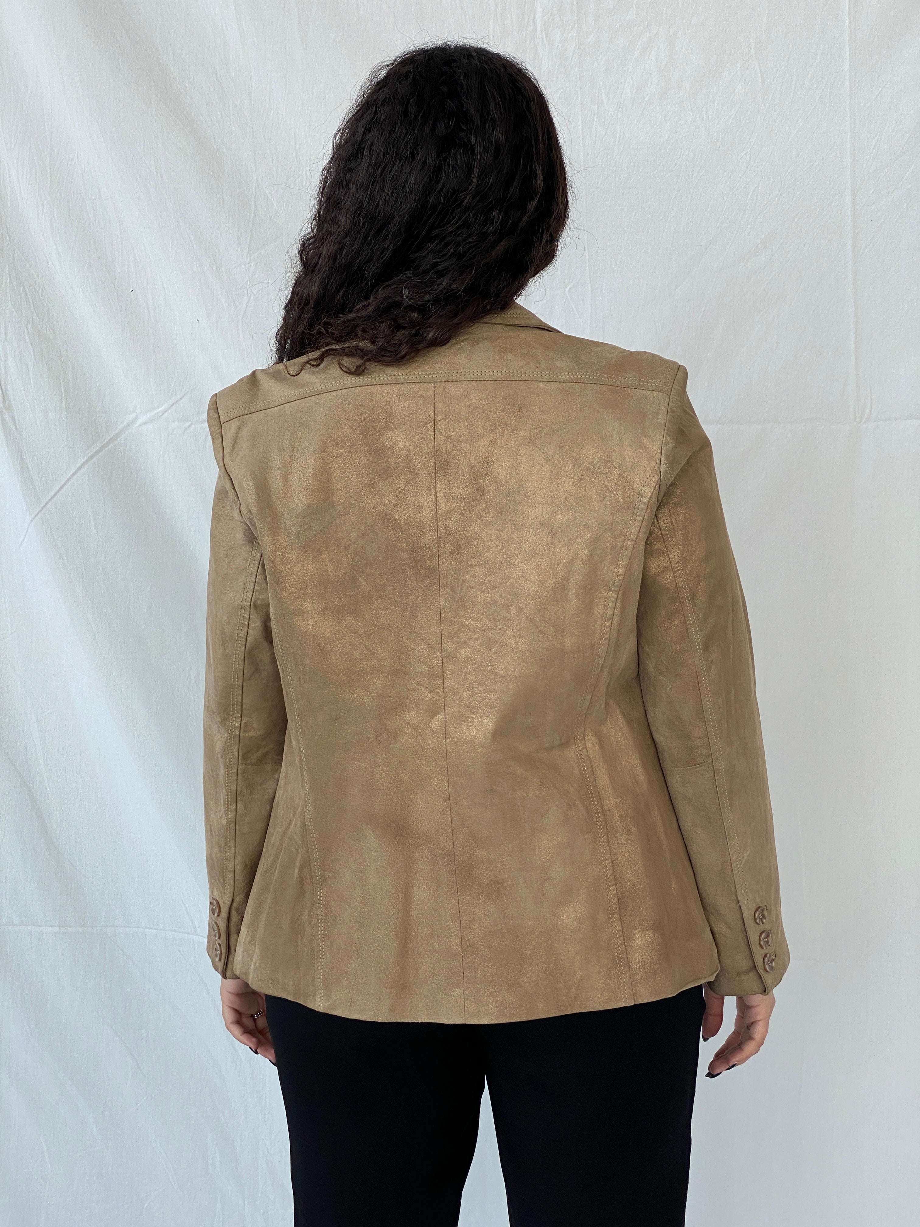 Vintage Genuine Suede Leather Gold Blazer Jacket - L - Balagan Vintage Jacket 00s, 90s, brown leather, Dina, genuine leather, jacket, leather jacket