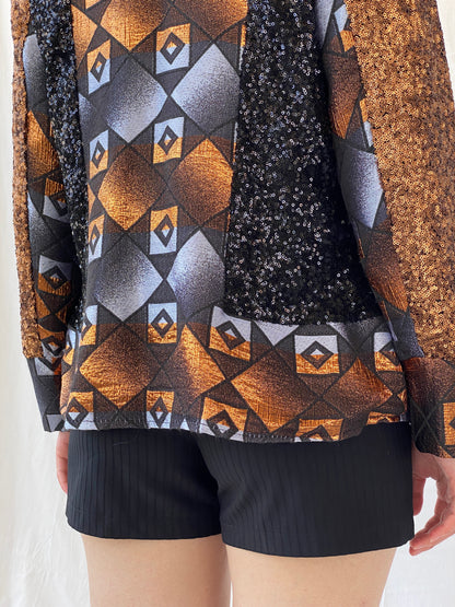 Vintage Geometric Sequin Blazer – Bronze, Black & Silver Statement Jacket - M - Balagan Vintage Blazer 00s, Ayah, blazer, Coats&Jackets, full sleeve blazer, NEW IN, winter, Women's Blazers