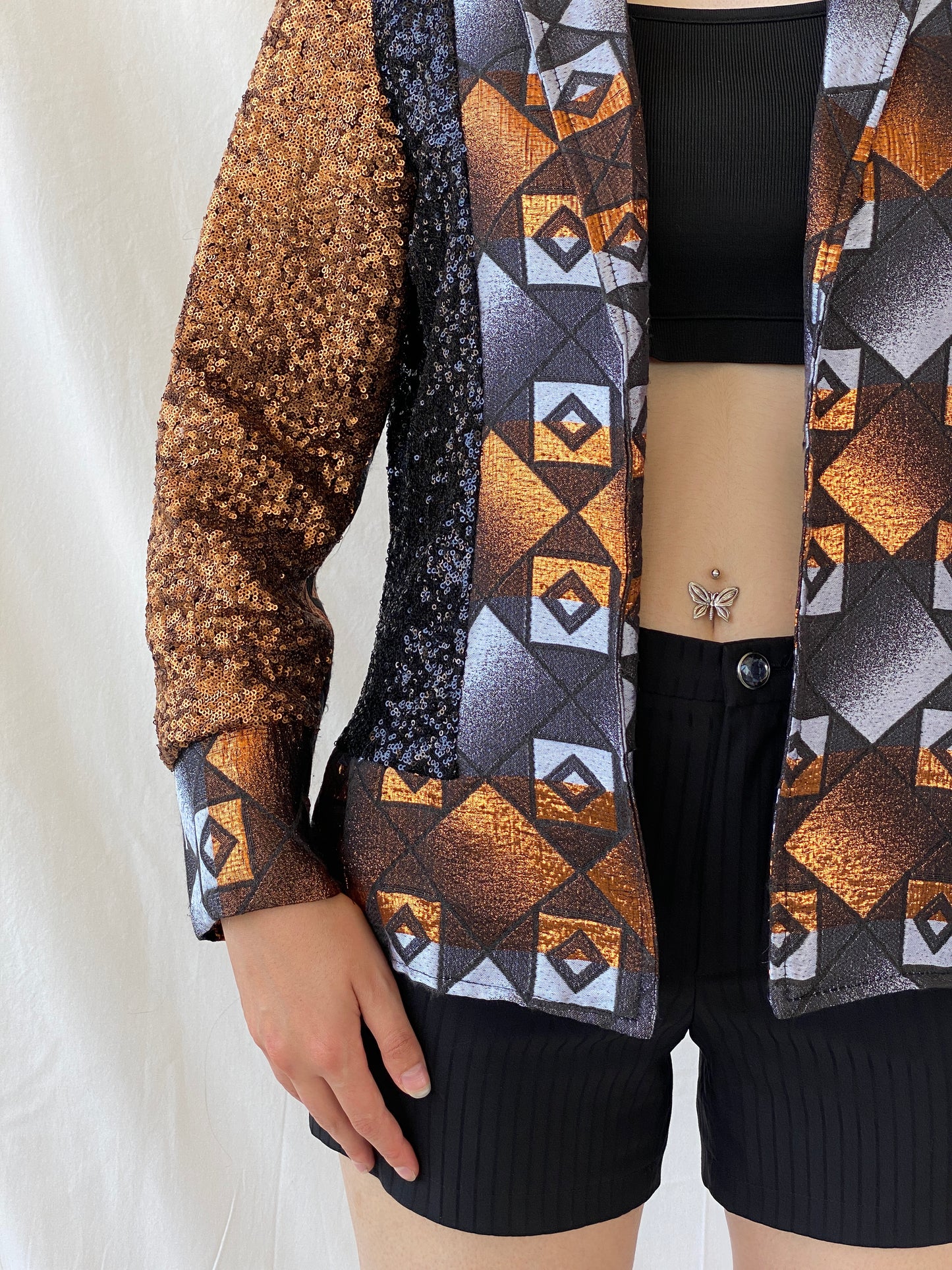 Vintage Geometric Sequin Blazer – Bronze, Black & Silver Statement Jacket - M - Balagan Vintage Blazer 00s, Ayah, blazer, Coats&Jackets, full sleeve blazer, NEW IN, winter, Women's Blazers