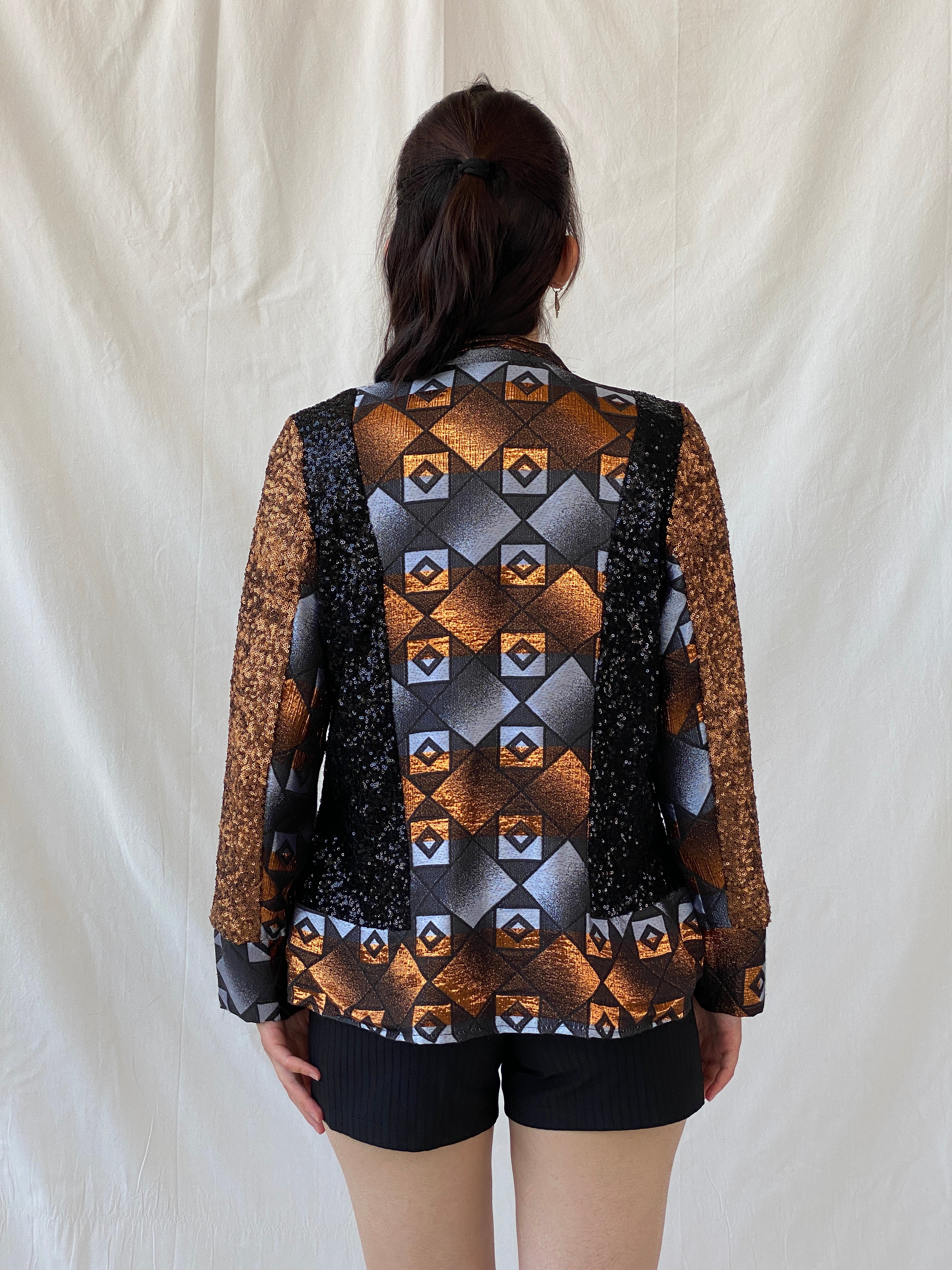 Vintage Geometric Sequin Blazer – Bronze, Black & Silver Statement Jacket - M - Balagan Vintage Blazer 00s, Ayah, blazer, Coats&Jackets, full sleeve blazer, NEW IN, winter, Women's Blazers