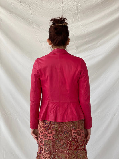 Vintage Gipsy Genuine Leather Pink Women’s Button Front Blazer - XS - Balagan Vintage Leather Jacket Ayah, Coats&Jackets, genuine leather, genuine leather jacket, leather jacket, winter, Women's Leather Jackets
