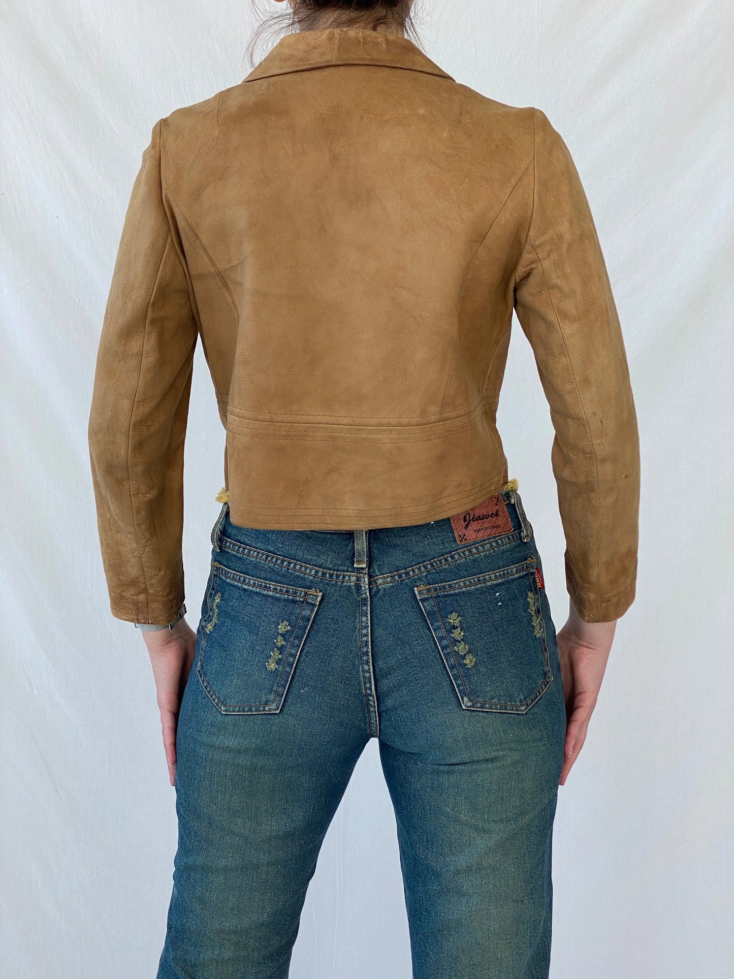 Vintage Gnädig Sportmoden Tan Cropped Genuine Suede Jacket - S - Balagan Vintage Jacket 00s, Ayah, leather, suede, suede jacket