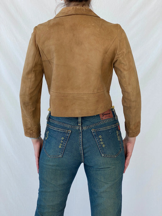 Vintage Gnädig Sportmoden Tan Cropped Genuine Suede Jacket - S - Balagan Vintage Jacket 00s, Ayah, leather, suede, suede jacket