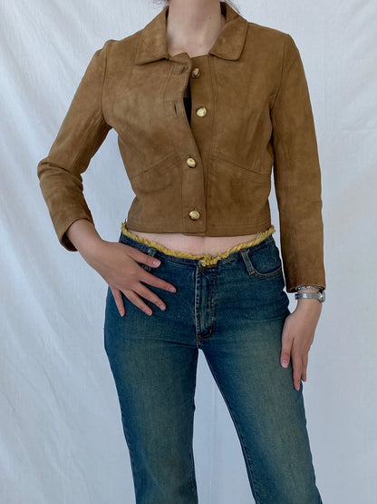 Vintage Gnädig Sportmoden Tan Cropped Genuine Suede Jacket - S - Balagan Vintage Jacket 00s, Ayah, leather, suede, suede jacket