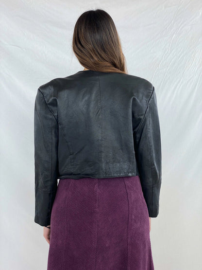 Vintage Gold Buttoned Cropped Genuine Leather Jacket - Balagan Vintage Leather Jacket 90s, Coats&Jackets, Deals, genuine leather jacket, Juana, leather jacket, Women's Leather Jackets