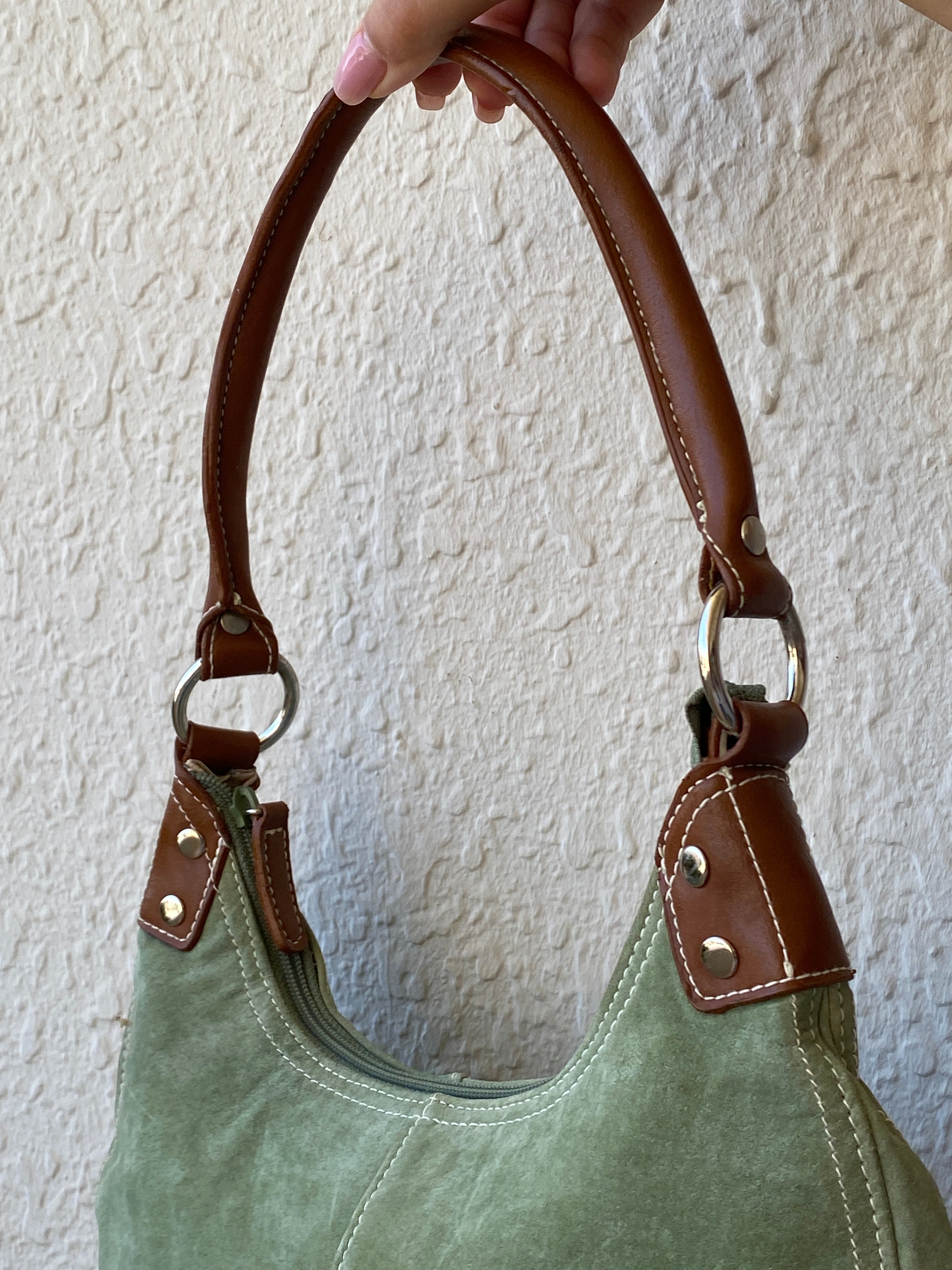 Vintage Green Genuine Suede Purse Women’s Soho Shoulder Bag - Balagan Vintage Shoulder Bag 00s, 90s, bag, brown leather, genuine leather, shoulder bag, Y2K