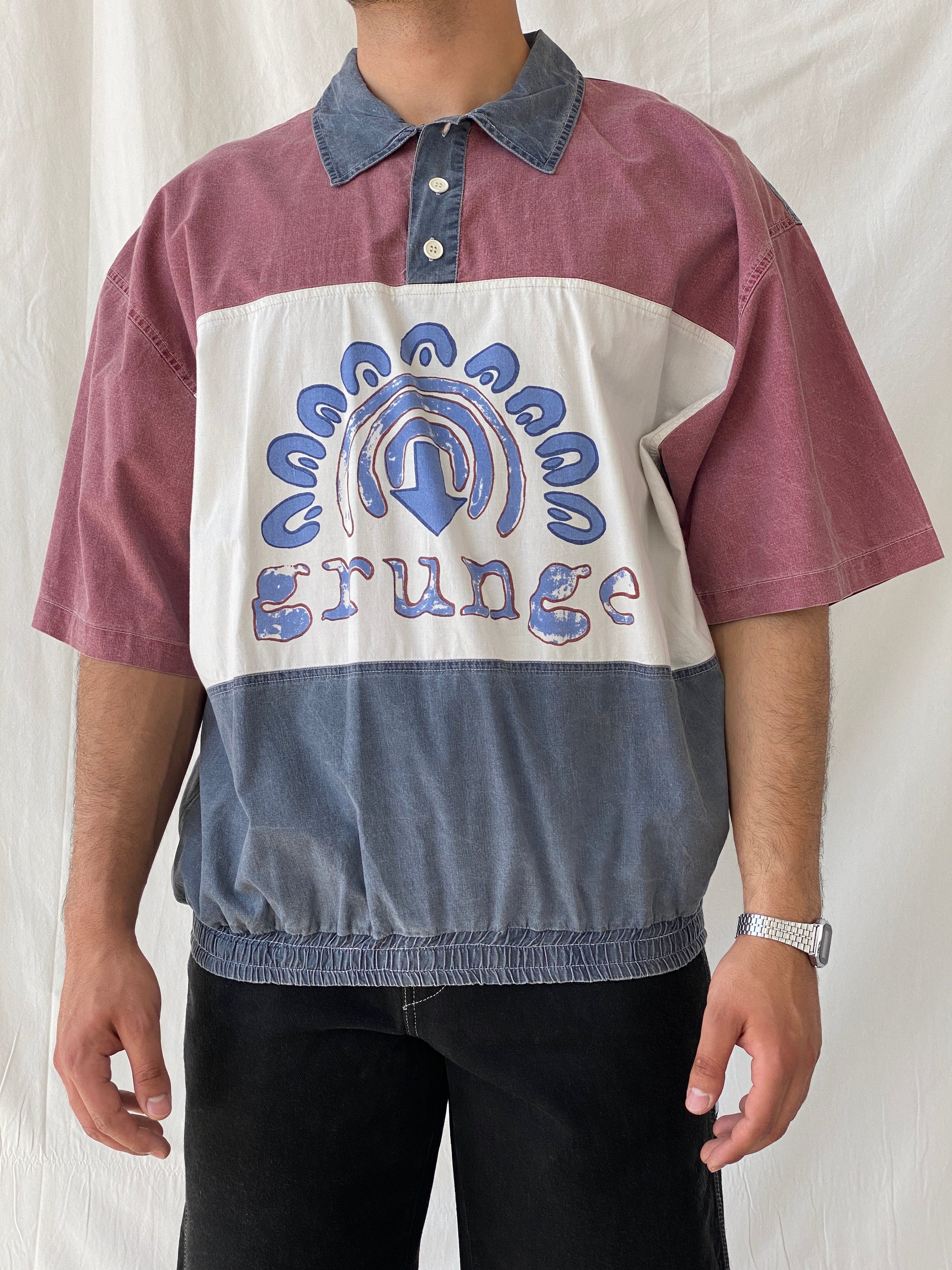 Vintage Grunge Oversized Men’s Streetwear Cotton Polo Shirt - XL - Balagan Vintage Half Sleeve Top 90s, men top, Ramez, summer