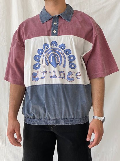 Vintage Grunge Oversized Men’s Streetwear Cotton Polo Shirt - XL - Balagan Vintage Half Sleeve Top 90s, men top, Ramez, summer