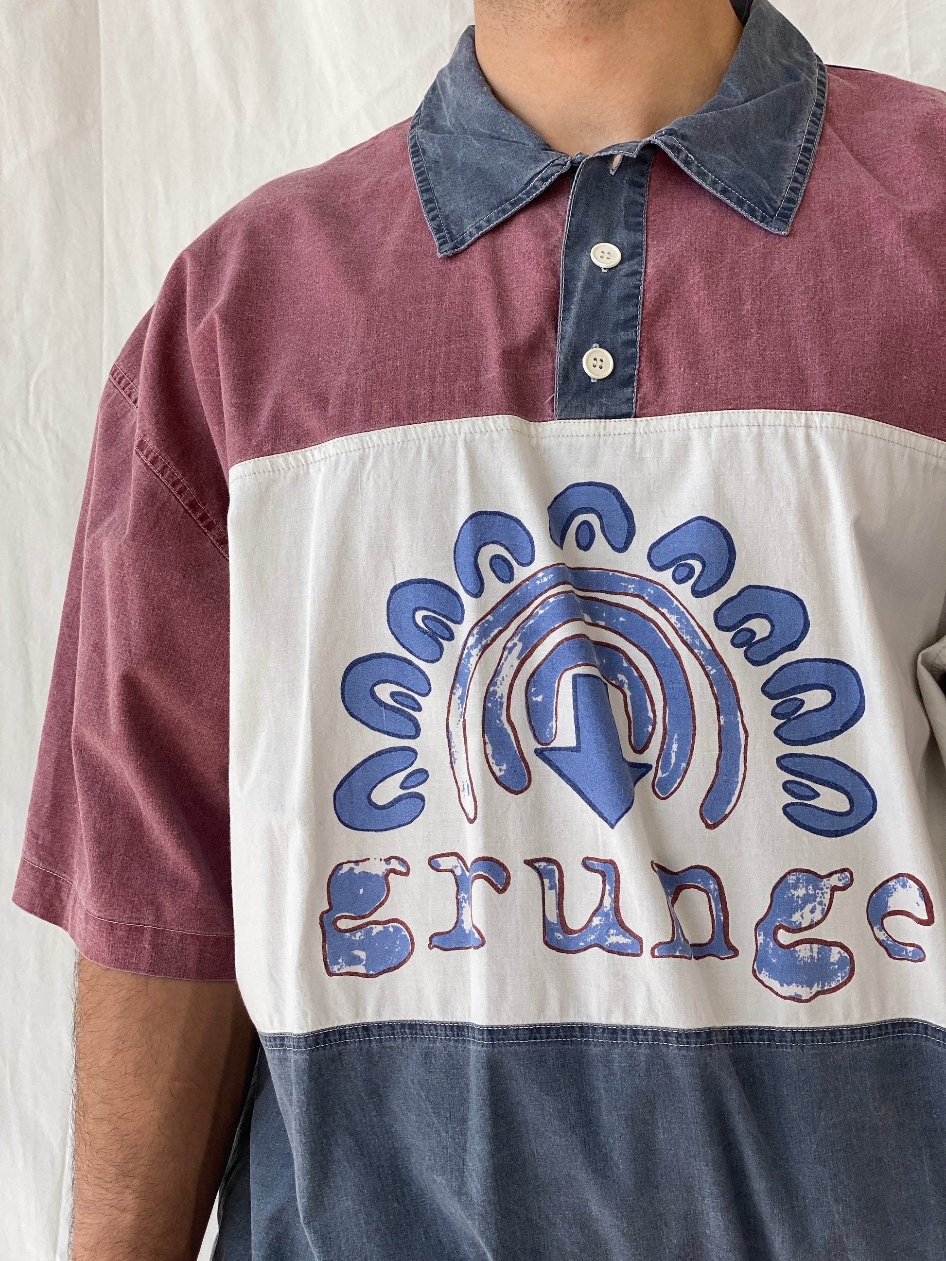 Vintage Grunge Oversized Men’s Streetwear Cotton Polo Shirt - XL - Balagan Vintage Half Sleeve Top 90s, men top, Ramez, summer