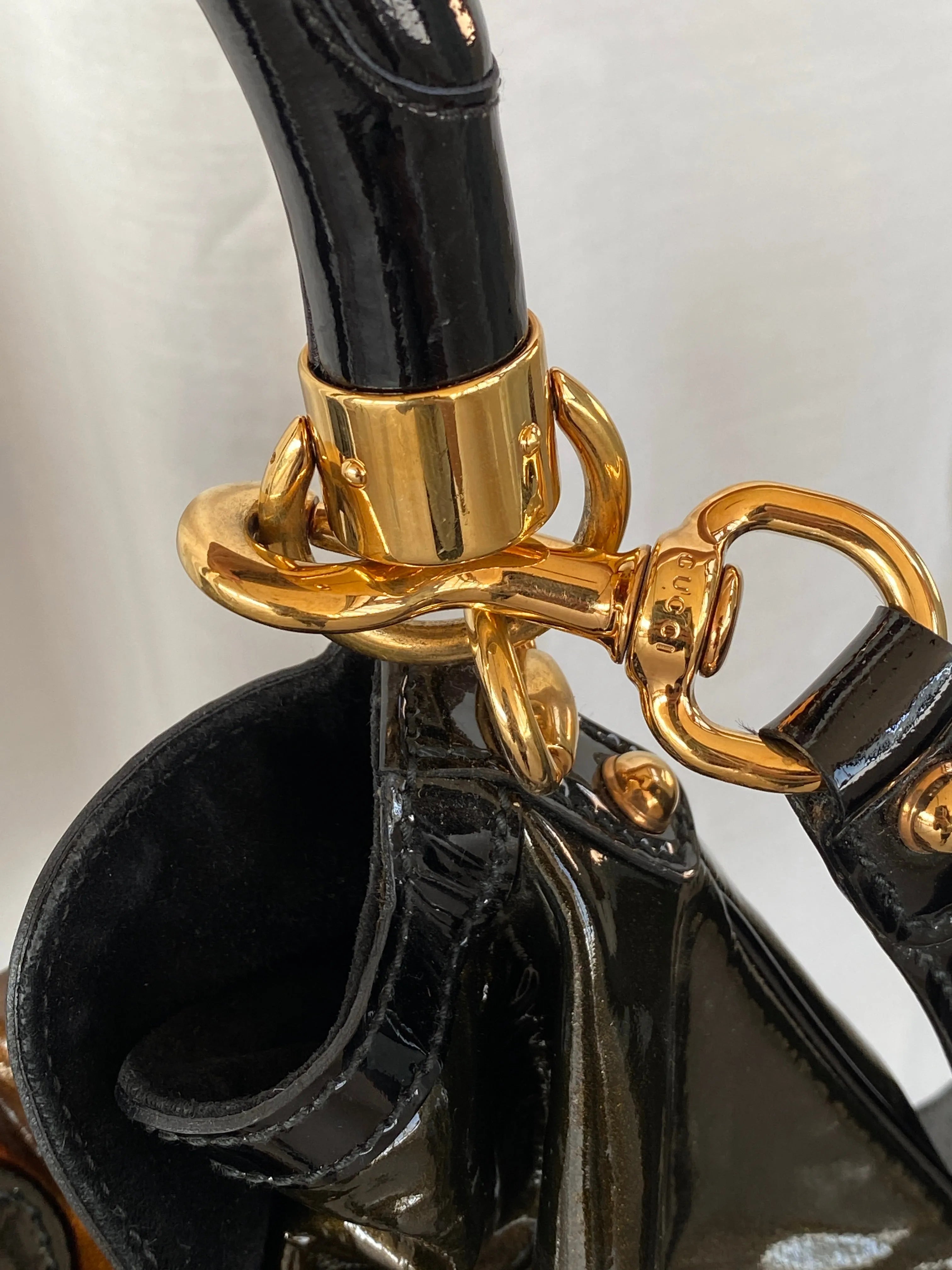 Vintage Gucci Indy Bamboo Patent Leather Black Bronze Satchel Bag - Balagan Vintage Handbags 90s, consignment, Deals, Gucci, rare find, rare vintage, Sadouf