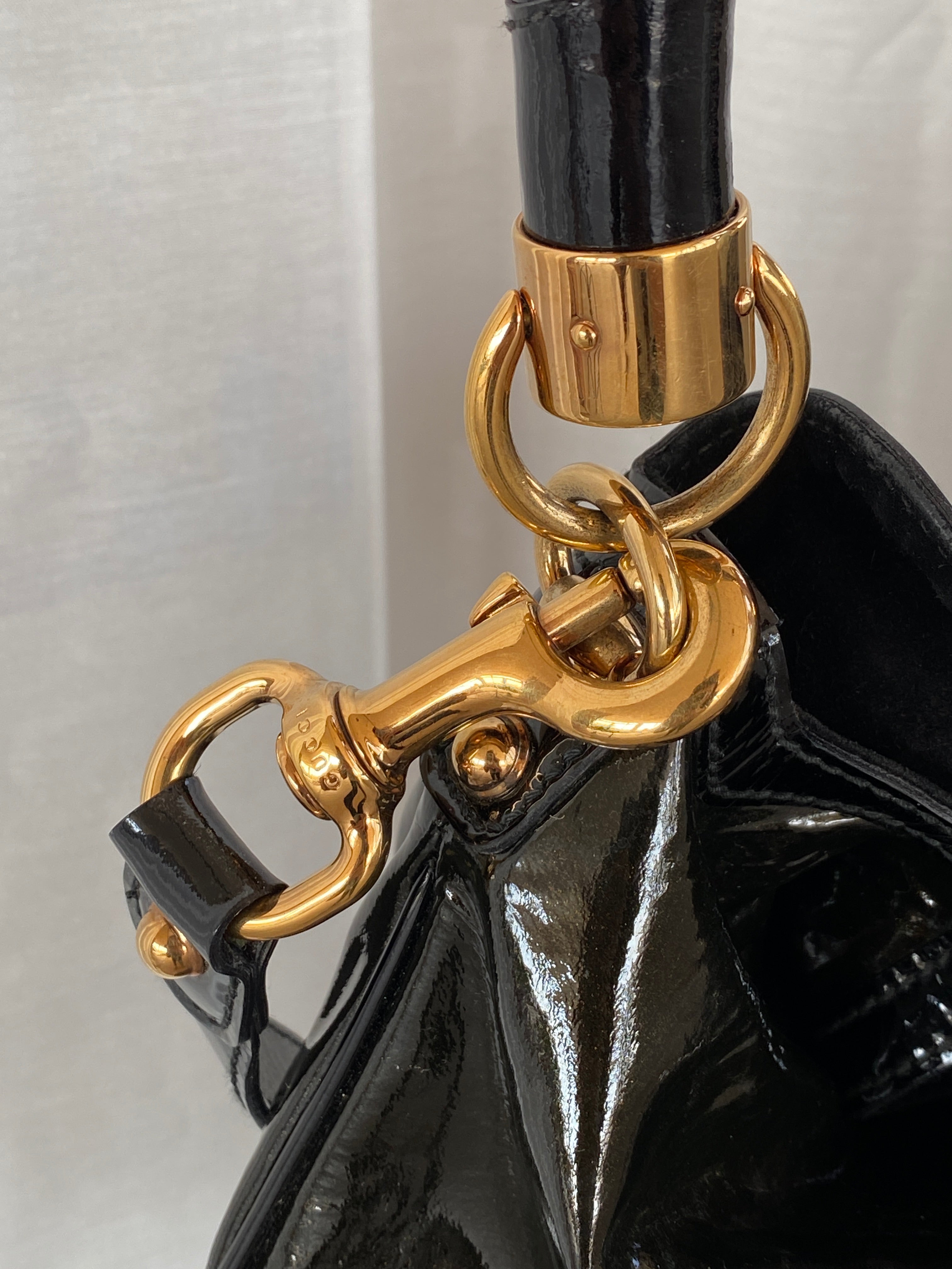 Vintage Gucci Indy Bamboo Patent Leather Black Bronze Satchel Bag - Balagan Vintage Handbags 90s, consignment, Gucci, rare find, rare vintage, Sadouf