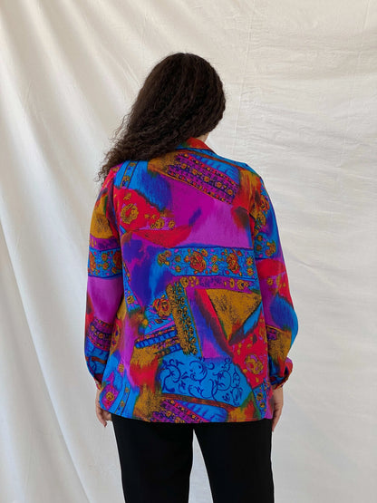 Vintage GW Division of Graff Gold Buttoned Multi-Color Shirt - L - Balagan Vintage Full Sleeve Shirt 00s, 90s, Deals, Dina, floral, floral shirt, full sleeve shirt, multicolored, oversized, oversized shirt, printed shirt, women shirt