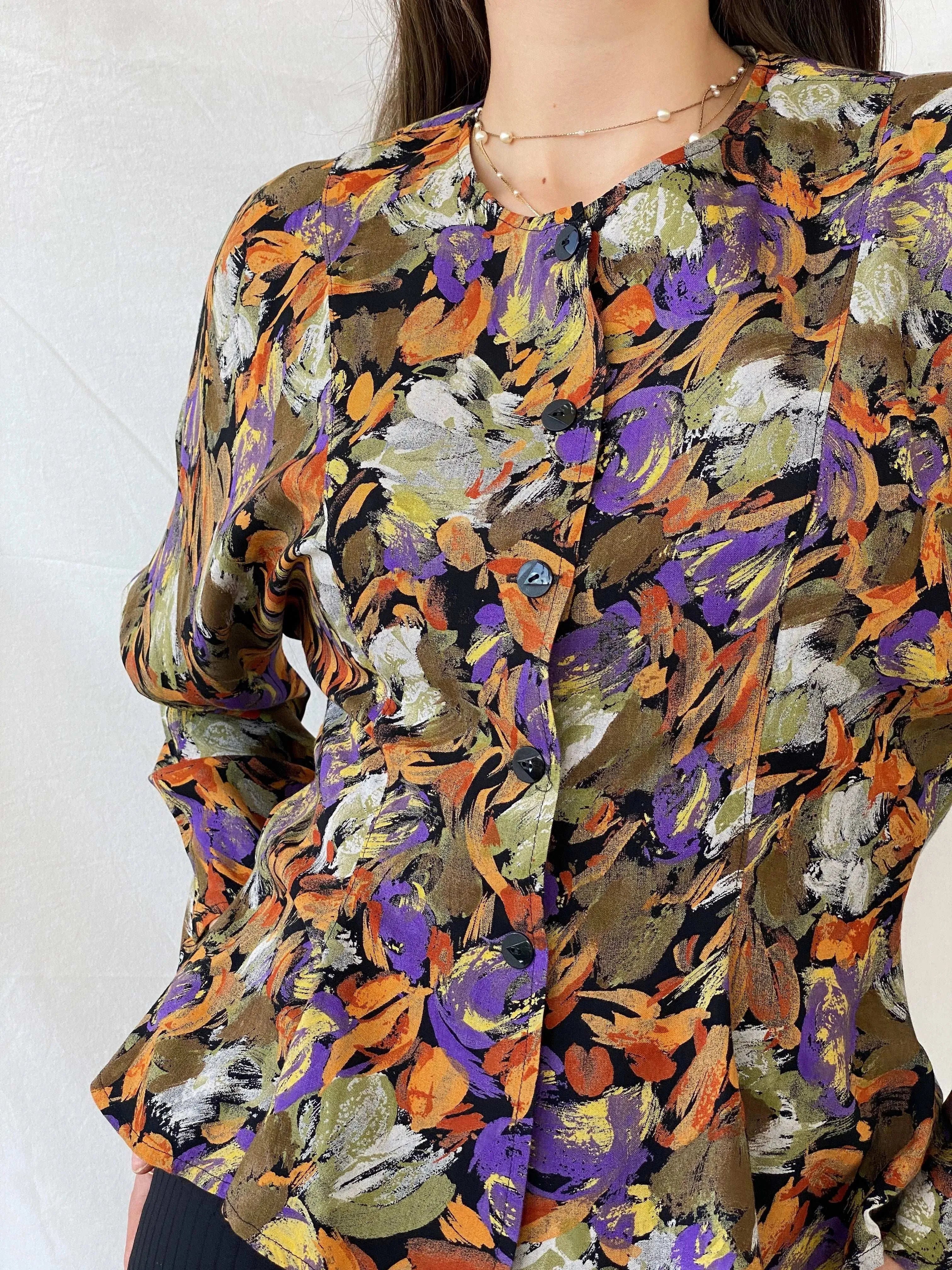 Vintage Handmade Abstract Floral Blouse - M - Balagan Vintage Full Sleeve Shirt 90s, Deals, full sleeve shirt, handmade, Mira, Office core