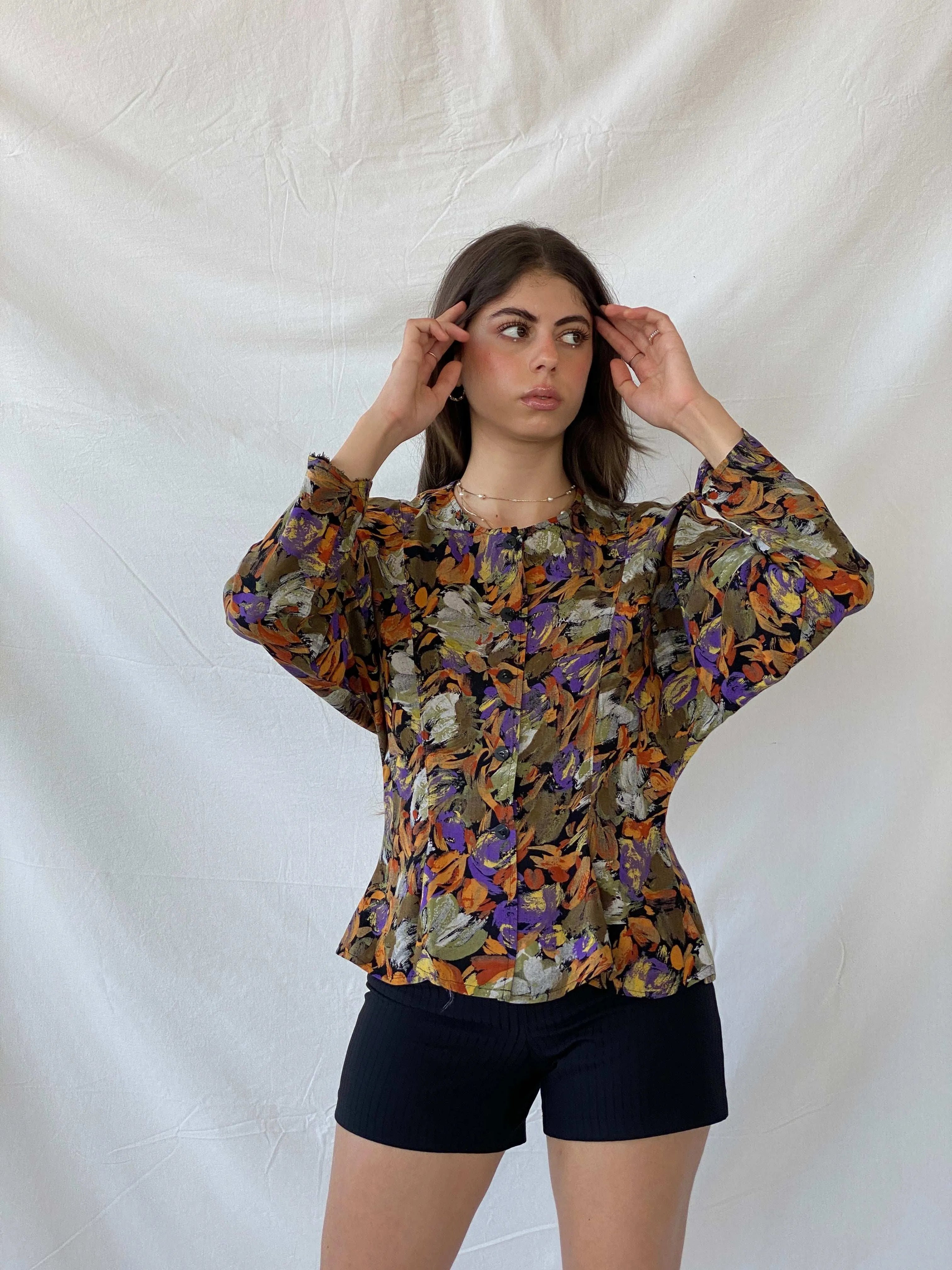 Vintage Handmade Abstract Floral Blouse - M - Balagan Vintage Full Sleeve Shirt 90s, full sleeve shirt, handmade, Mira, Office core