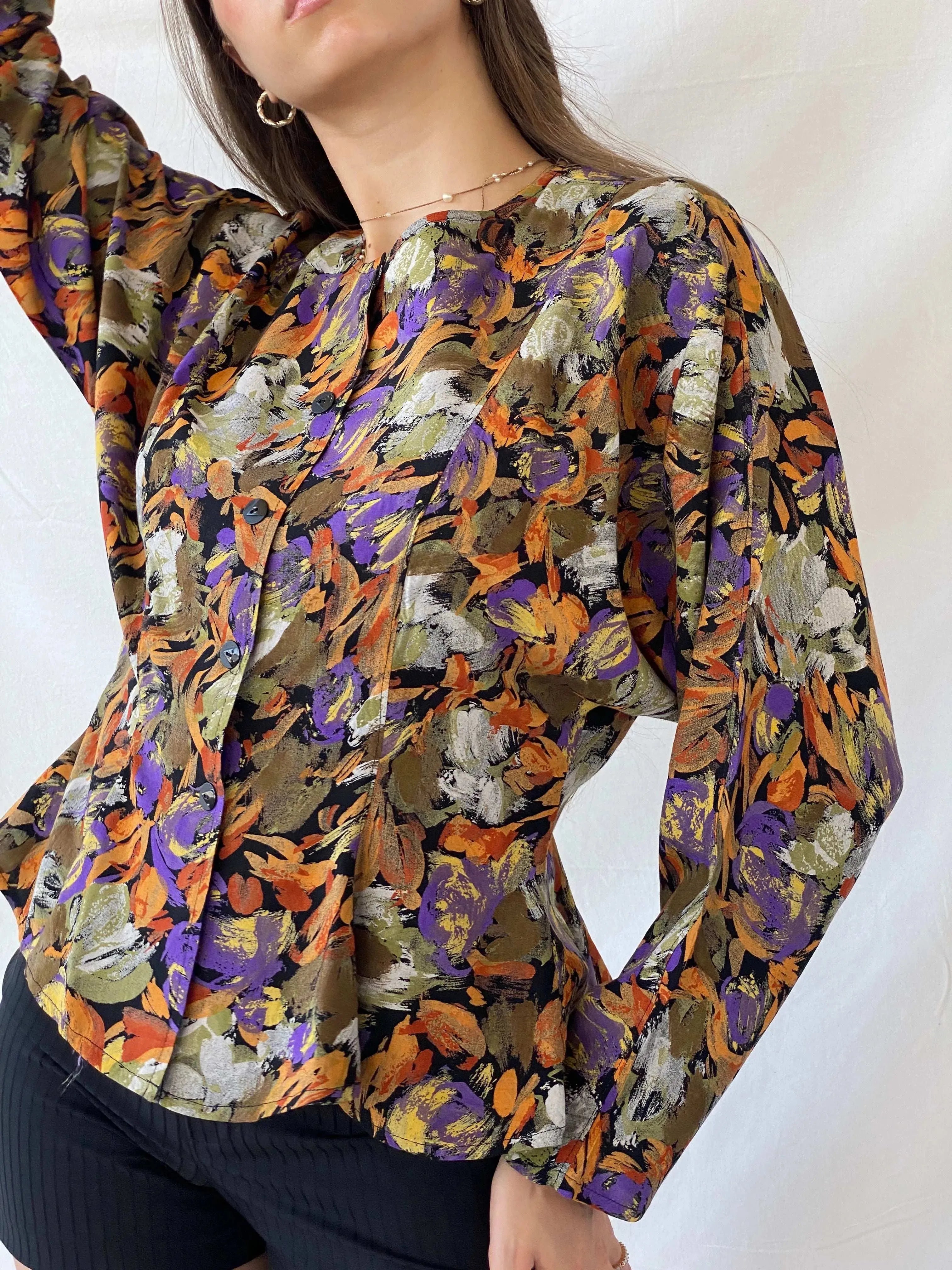 Vintage Handmade Abstract Floral Blouse - M - Balagan Vintage Full Sleeve Shirt 90s, Deals, full sleeve shirt, handmade, Mira, Office core