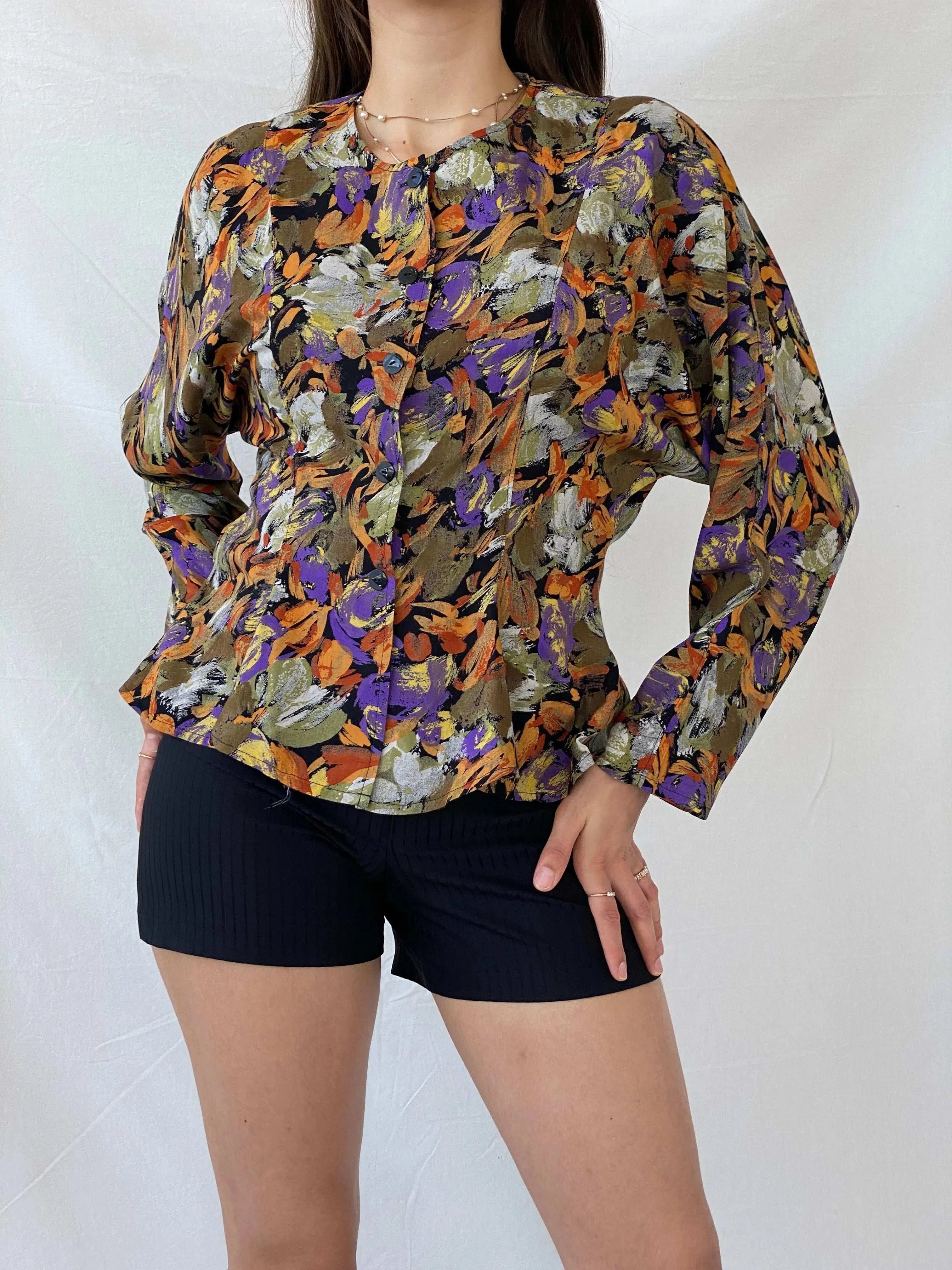 Vintage Handmade Abstract Floral Blouse - M - Balagan Vintage Full Sleeve Shirt 90s, Deals, full sleeve shirt, handmade, Mira, Office core