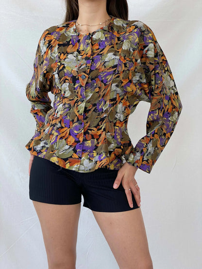 Vintage Handmade Abstract Floral Blouse - M - Balagan Vintage Full Sleeve Shirt 90s, Deals, full sleeve shirt, handmade, Mira, Office core