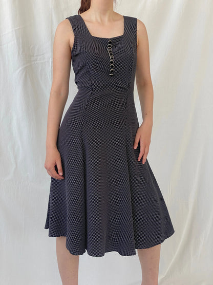 Vintage Handmade Black and White Polka Dots Sleeveless Midi Dress - S - Balagan Vintage Midi Dress Ayah, black dress, dress, midi dress, vintage dress