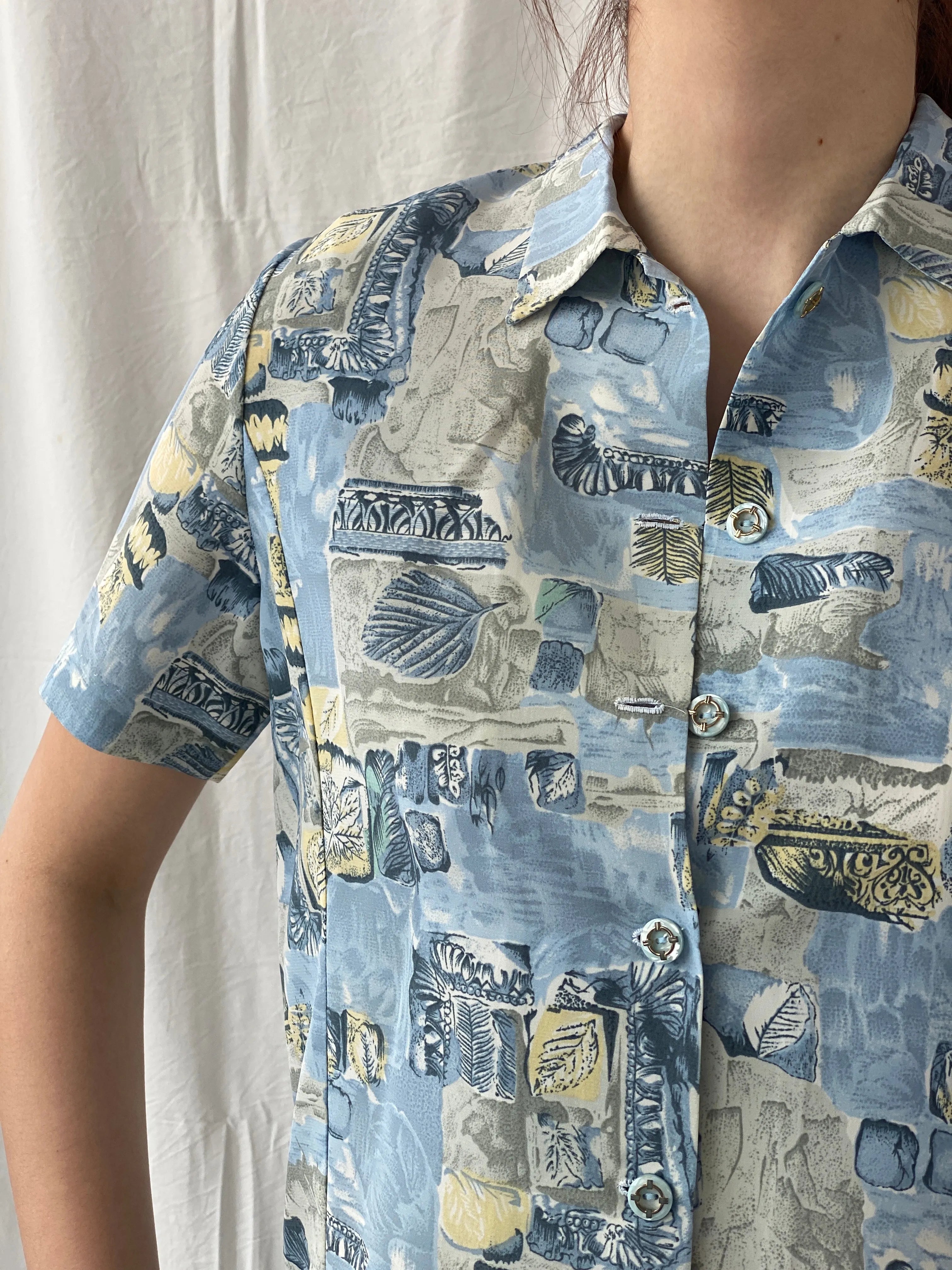 Vintage Handmade Blue Half Sleeve Button Up Women’s Shirt - M - Balagan Vintage Half Sleeve Shirt 00s, Ayah, NEW IN, shirt, women shirt