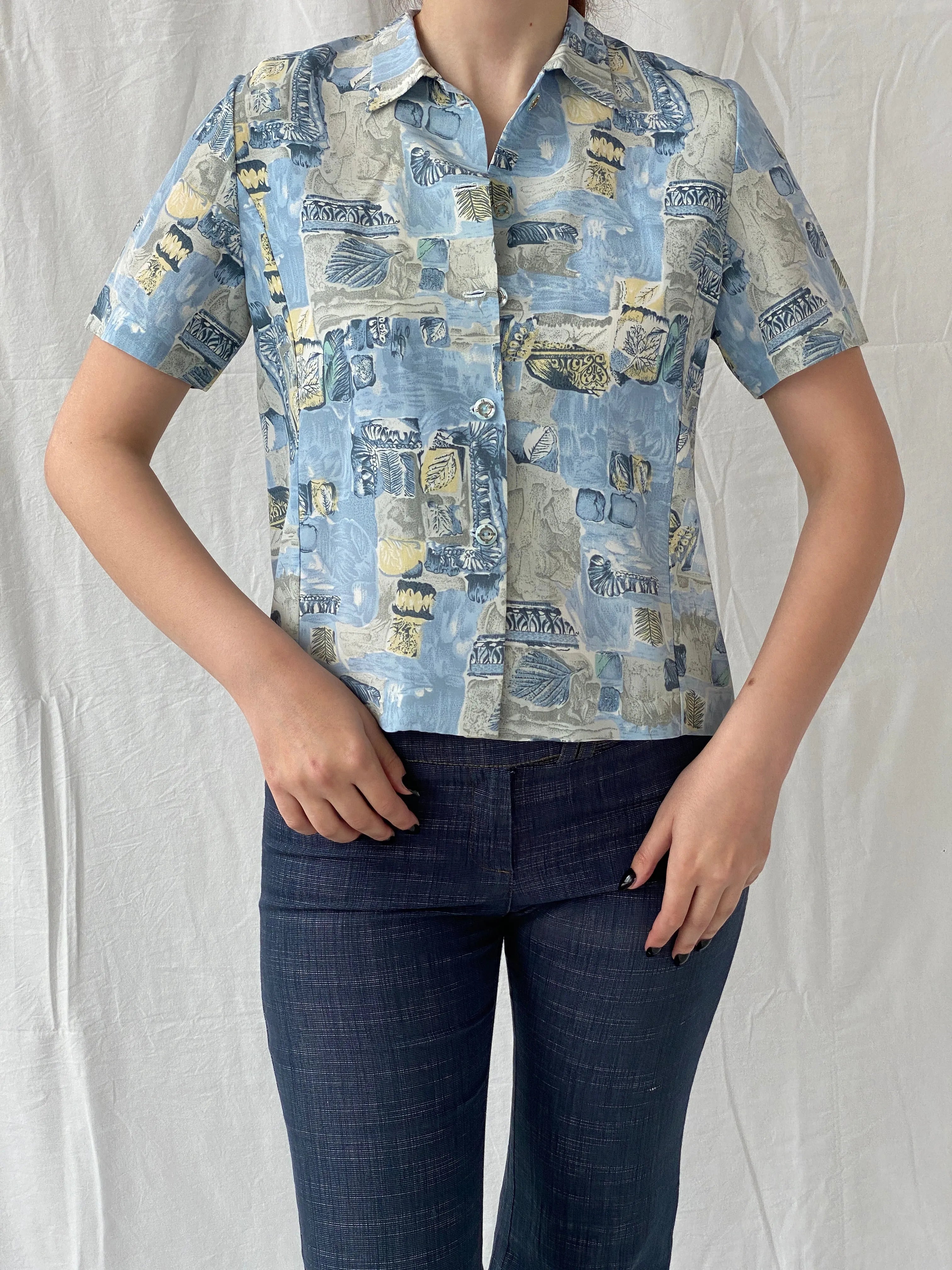 Vintage Handmade Blue Half Sleeve Button Up Women’s Shirt - M - Balagan Vintage Half Sleeve Shirt 00s, Ayah, NEW IN, shirt, women shirt
