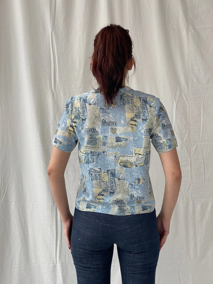 Vintage Handmade Blue Half Sleeve Button Up Women’s Shirt - M - Balagan Vintage Half Sleeve Shirt 00s, Ayah, shirt, women shirt