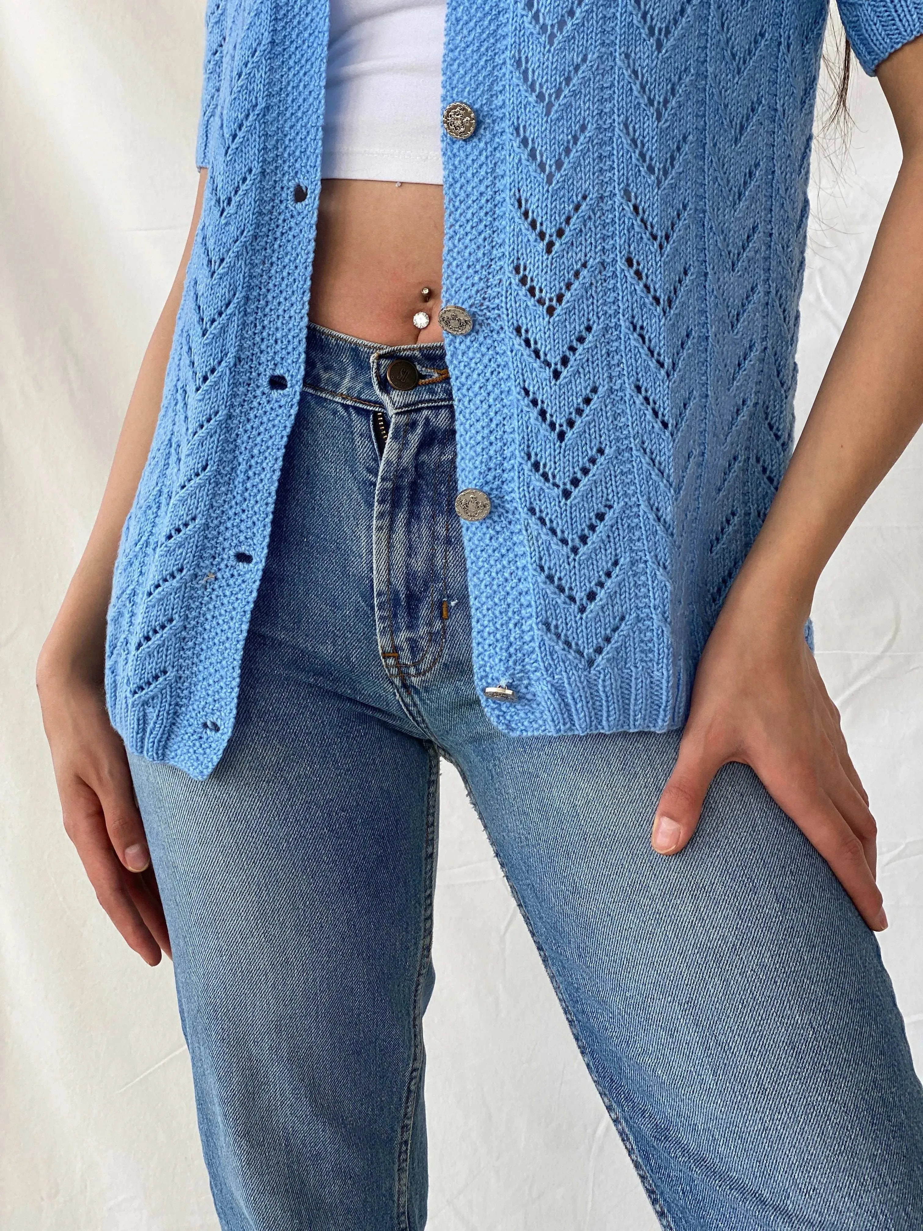 Vintage Handmade Blue Knitted Vest - L - Balagan Vintage Vest 00s, crochet, Deals, Mira, vest, winter, women top