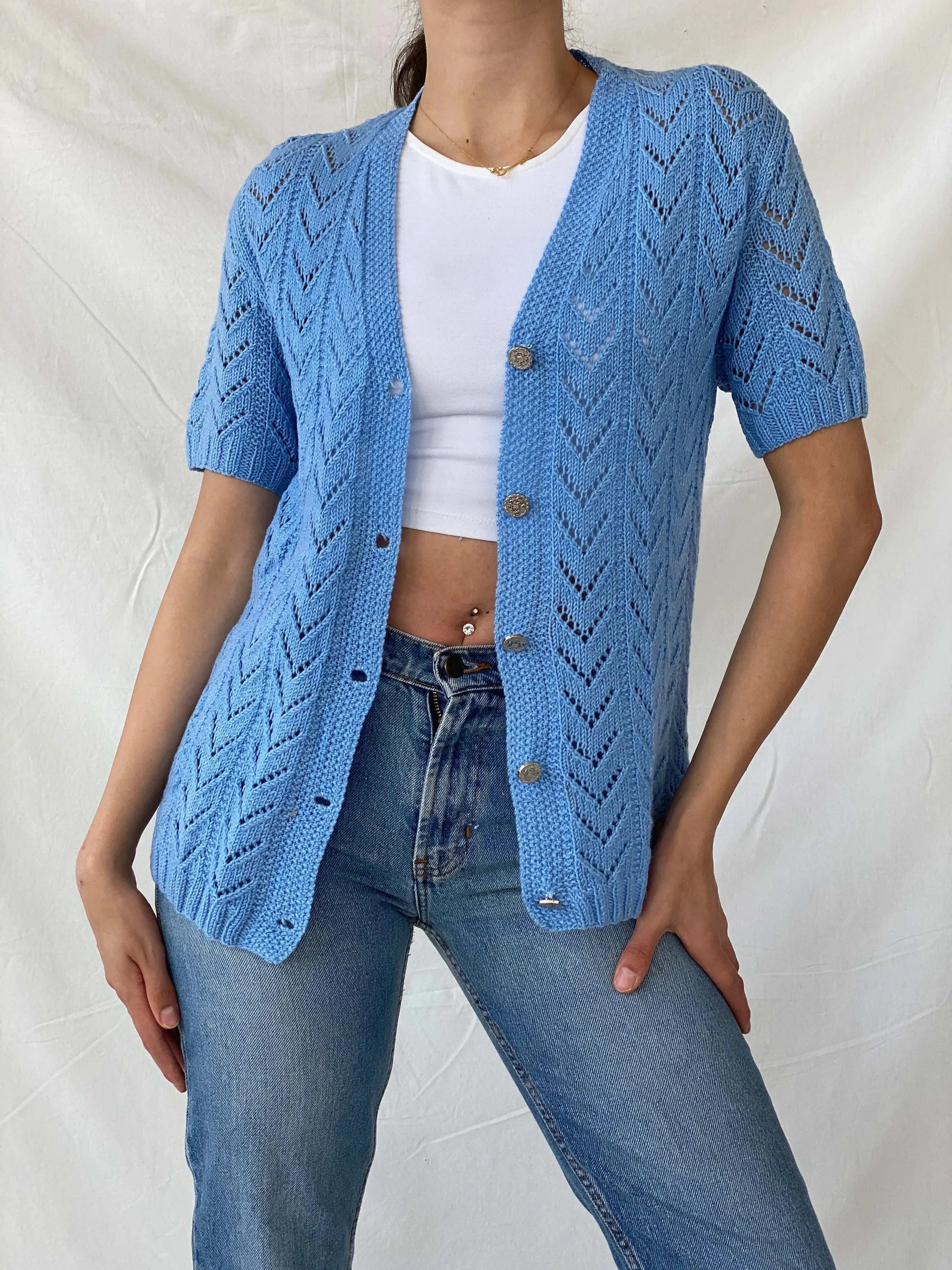 Vintage Handmade Blue Knitted Vest - L - Balagan Vintage Vest 00s, crochet, Deals, Mira, vest, winter, women top