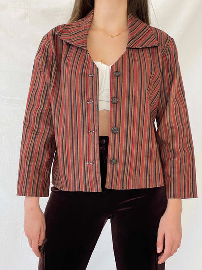 Vintage Handmade Brown & Red Striped Blazer - M - Balagan Vintage Blazer 90s, blazer, Coats&Jackets, full sleeve blazer, Mira, winter, Women's Blazers