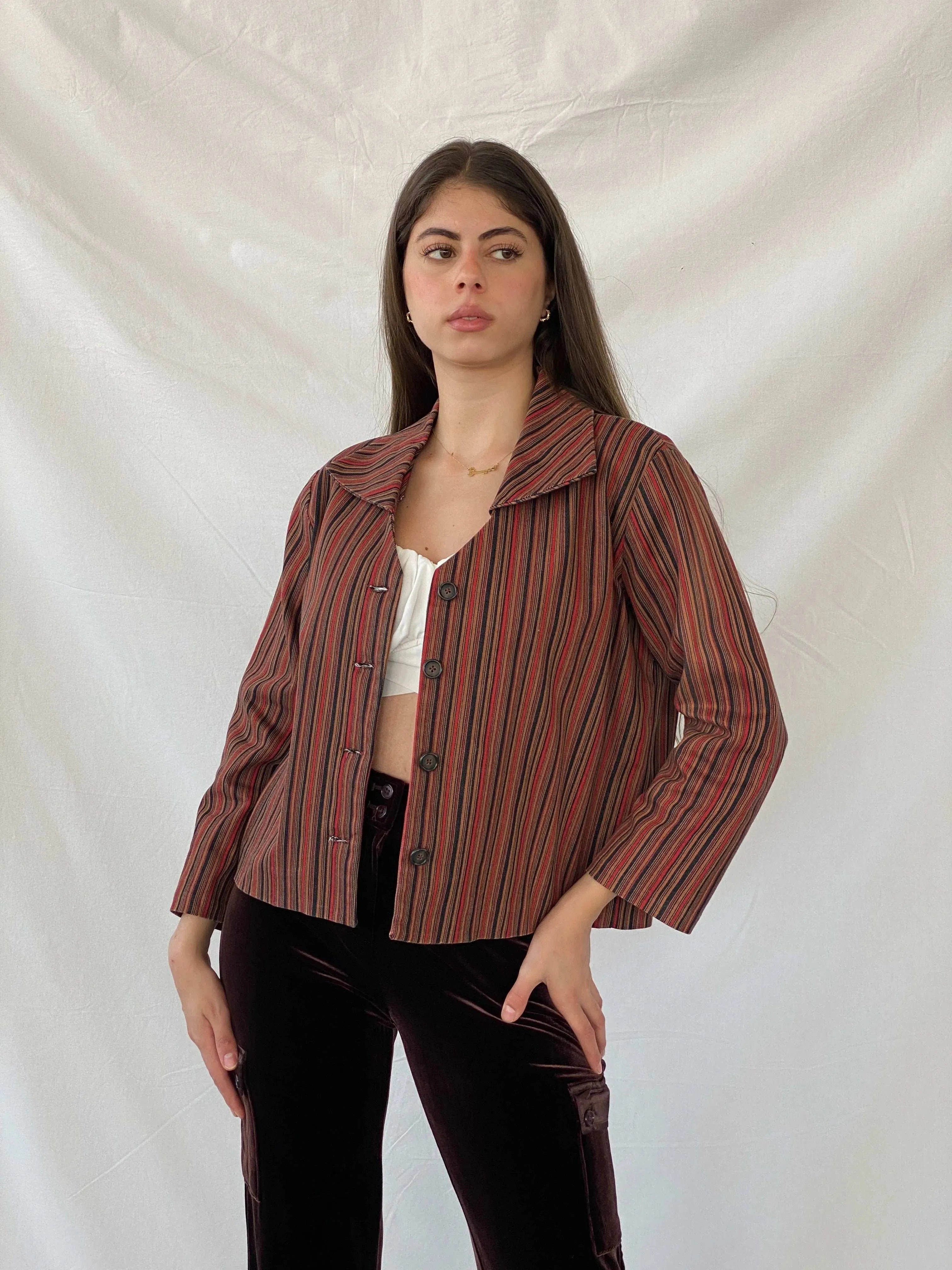 Vintage Handmade Brown & Red Striped Blazer - M - Balagan Vintage Blazer 90s, blazer, Coats&Jackets, full sleeve blazer, Mira, winter, Women's Blazers