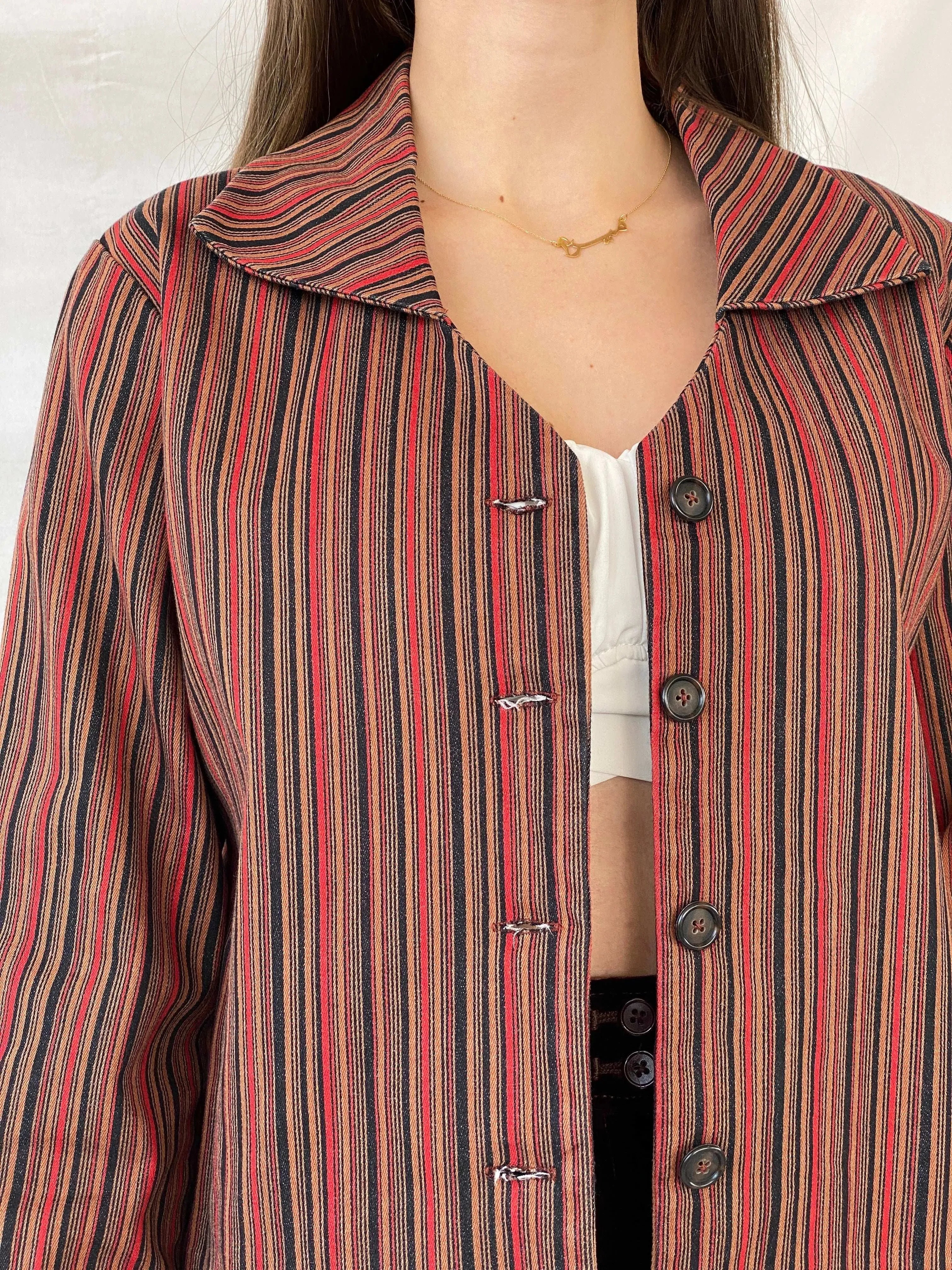 Vintage Handmade Brown & Red Striped Blazer - M - Balagan Vintage Blazer 90s, blazer, Coats&Jackets, full sleeve blazer, Mira, winter, Women's Blazers